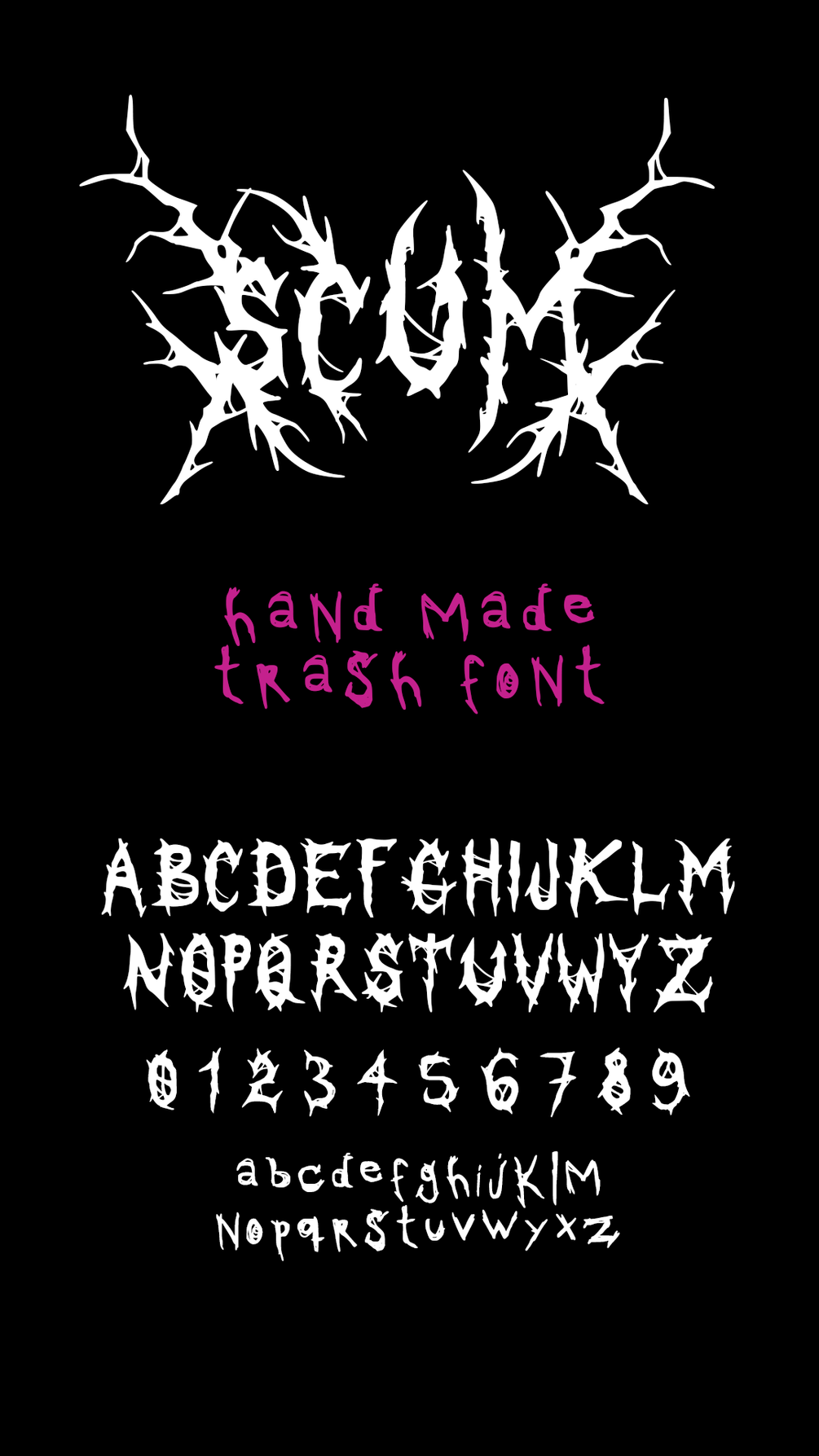 潮流原始符号鱼形树枝造型手写英文字体素材 Scum Trash Font_img_2