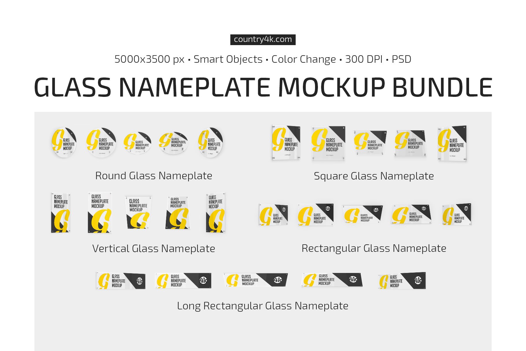 25款简约玻璃亚克力标牌铭牌样机套装 Glass Nameplate Mockup Bundle_img_2