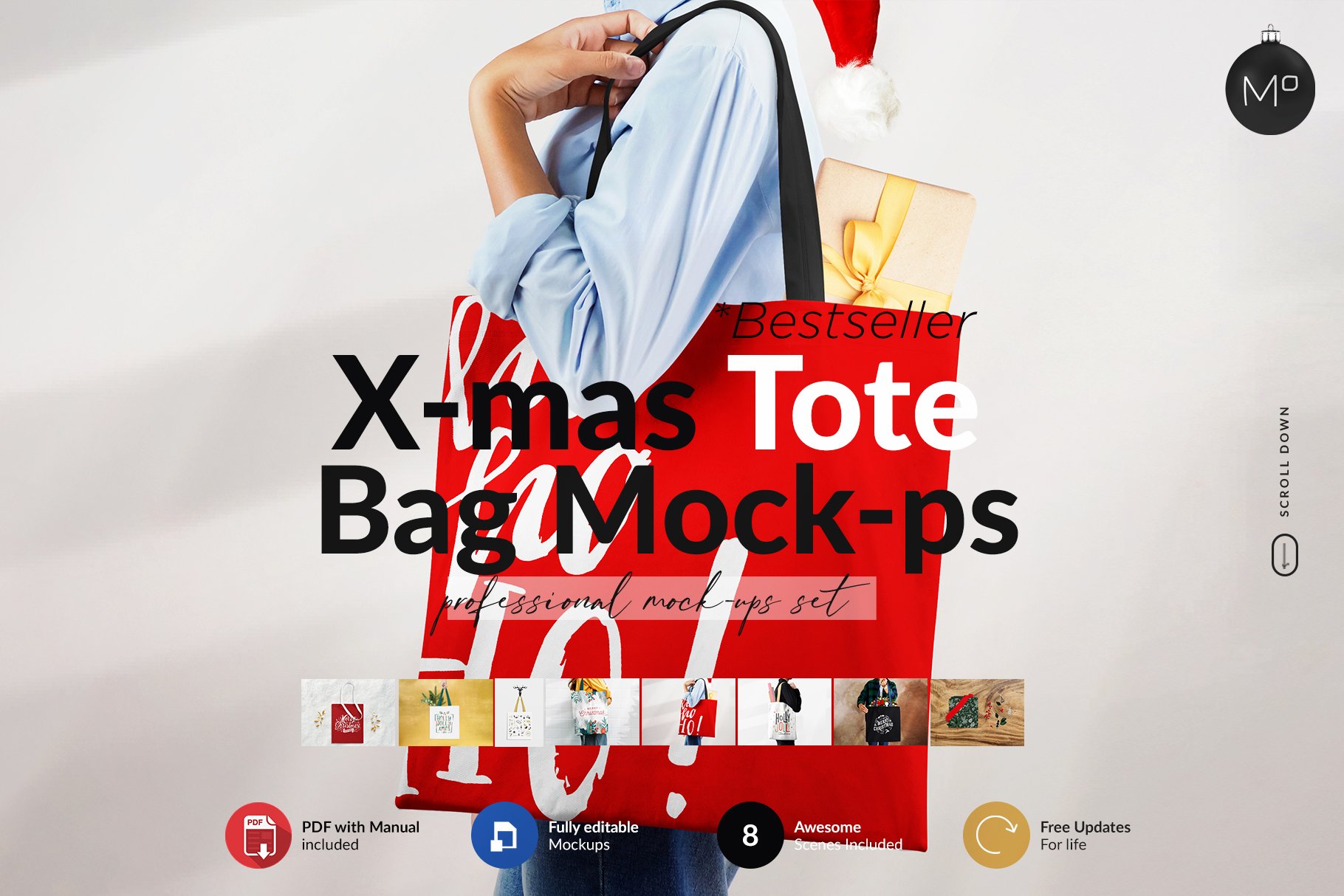 多角度圣诞节主题无纺帆布袋印花图案设计展示贴图样机 Xmas Tote Bag Mockups_img_2