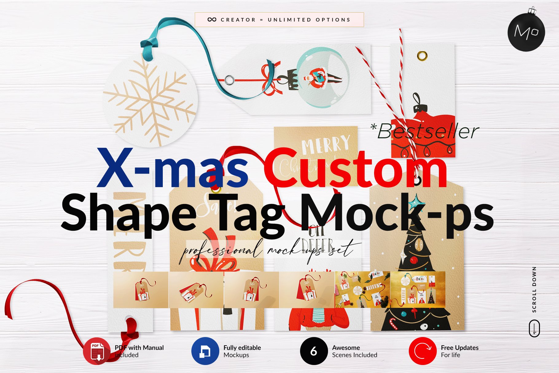 圣诞节主题新年礼品吊牌标牌设计PS贴图样机模板素材 Xmas ALL Shape Tag Creator Mockups_img_2