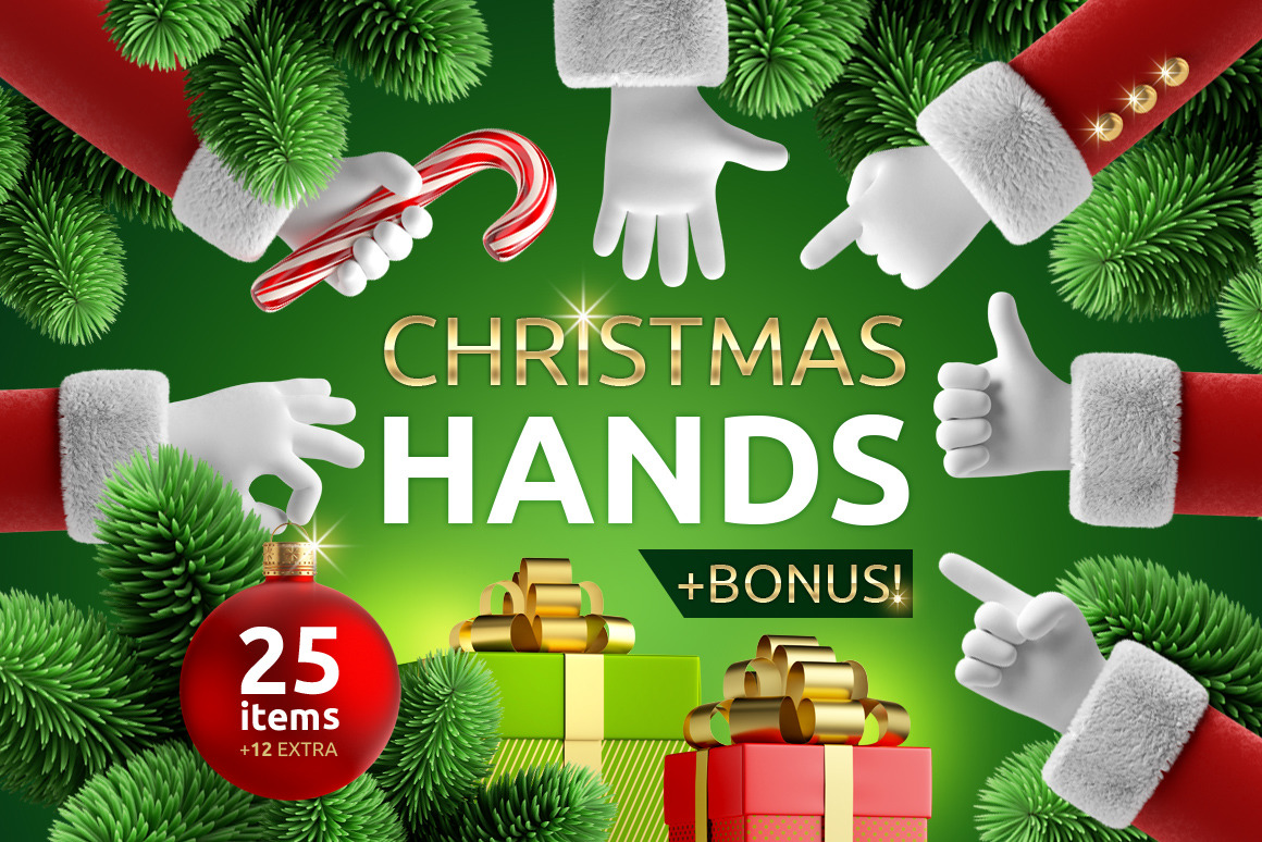 高清创意趣味3D渲染圣诞老人手势礼物PNG透明图片设计素材 Christmas Santa Claus Hands_img_2