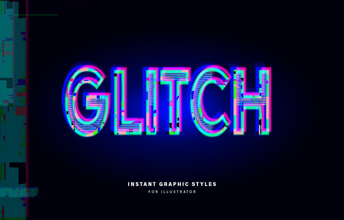 9款潮流炫彩故障风扭曲变形海报标题logo字体设计PS样式模板 Glitch Graphic Styles_img_2