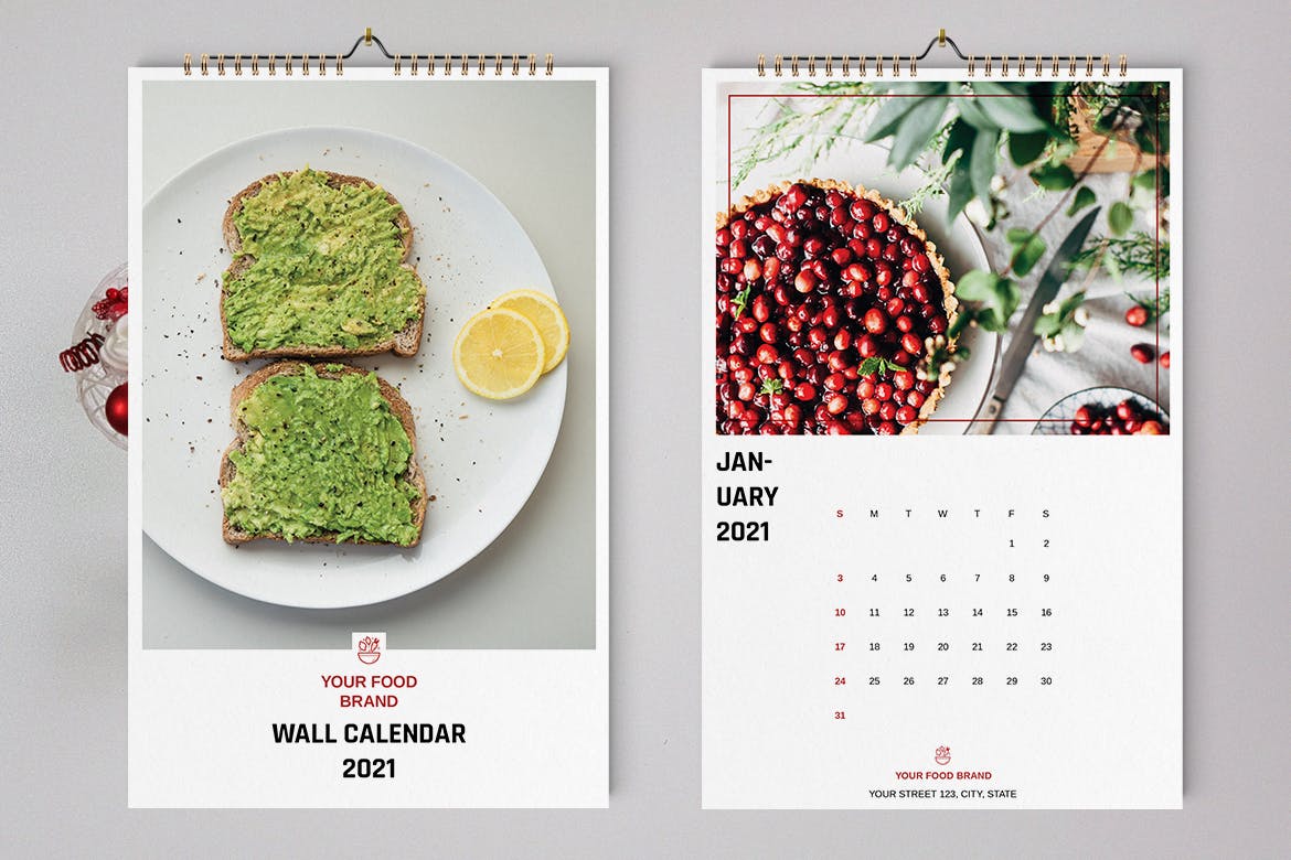 2021新年食物美食主题挂历日历设计INDD模板素材 Food Wall Calendar Template 2021_img_2