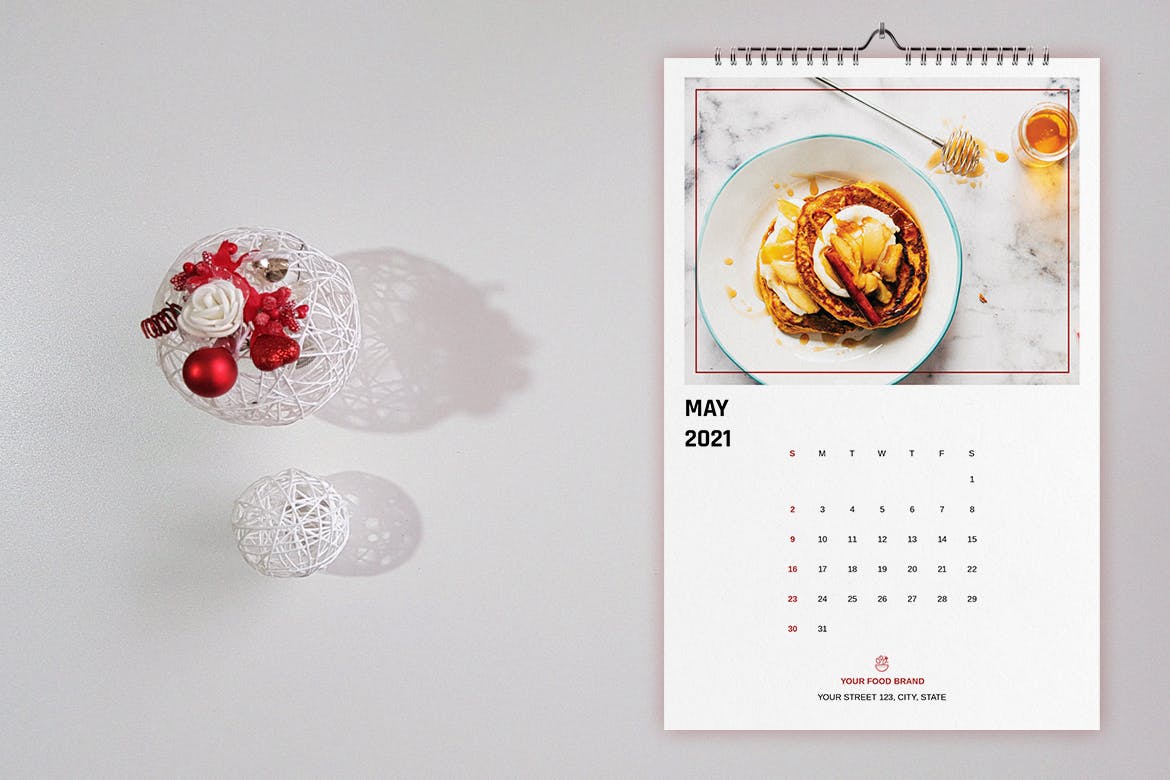 2021新年食物美食主题挂历日历设计INDD模板素材 Food Wall Calendar Template 2021_img_2