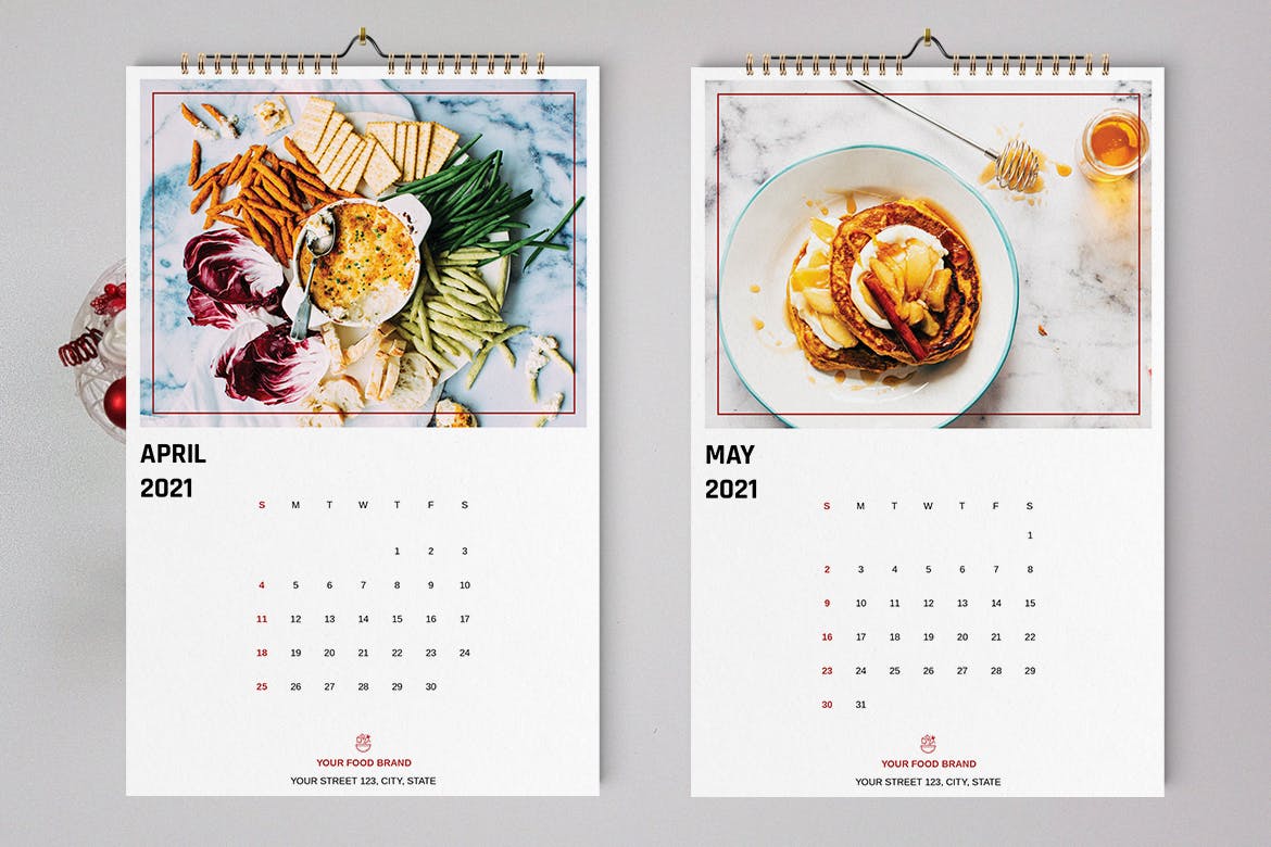 2021新年食物美食主题挂历日历设计INDD模板素材 Food Wall Calendar Template 2021_img_2