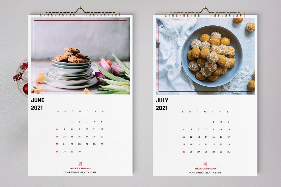 2021新年食物美食主题挂历日历设计INDD模板素材 Food Wall Calendar Template 2021_img_2