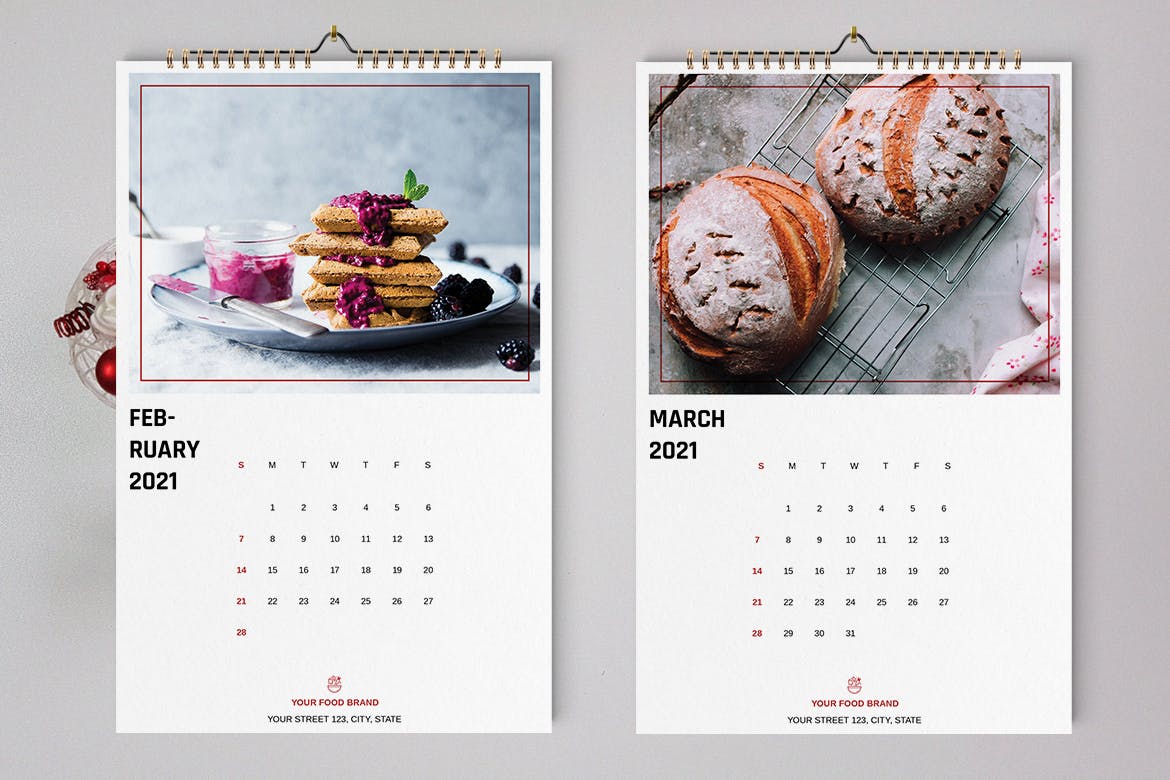 2021新年食物美食主题挂历日历设计INDD模板素材 Food Wall Calendar Template 2021_img_2