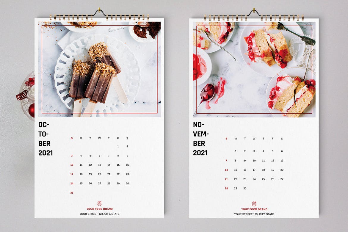 2021新年食物美食主题挂历日历设计INDD模板素材 Food Wall Calendar Template 2021_img_2