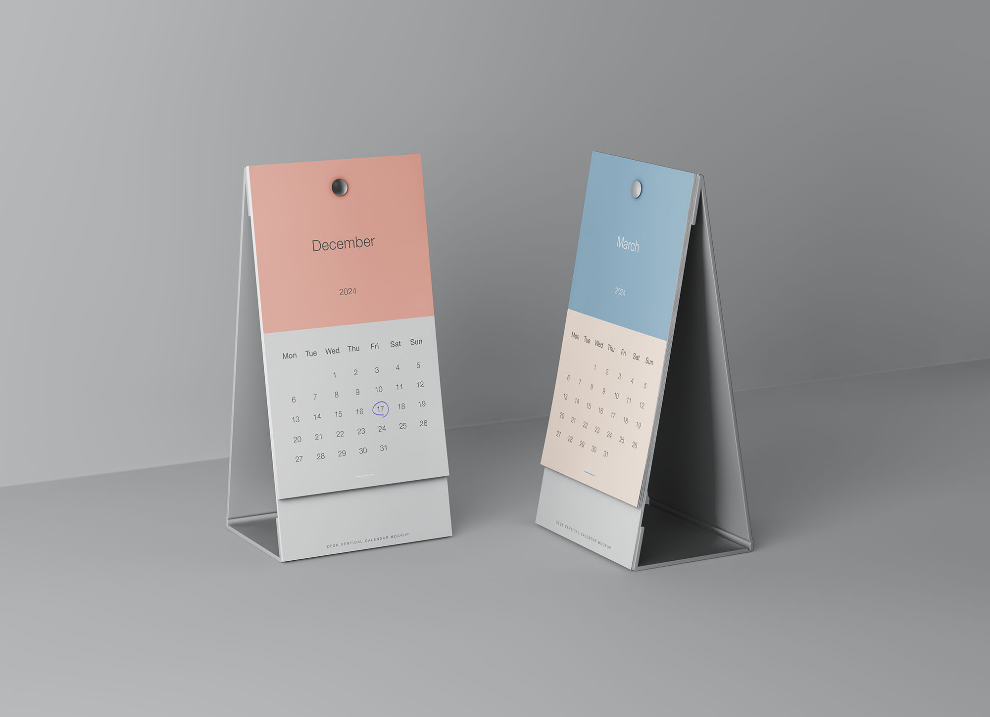 7款垂直竖版台历日历设计展示PS贴图样机模板素材 Vertical Calendar Mockup_img_2