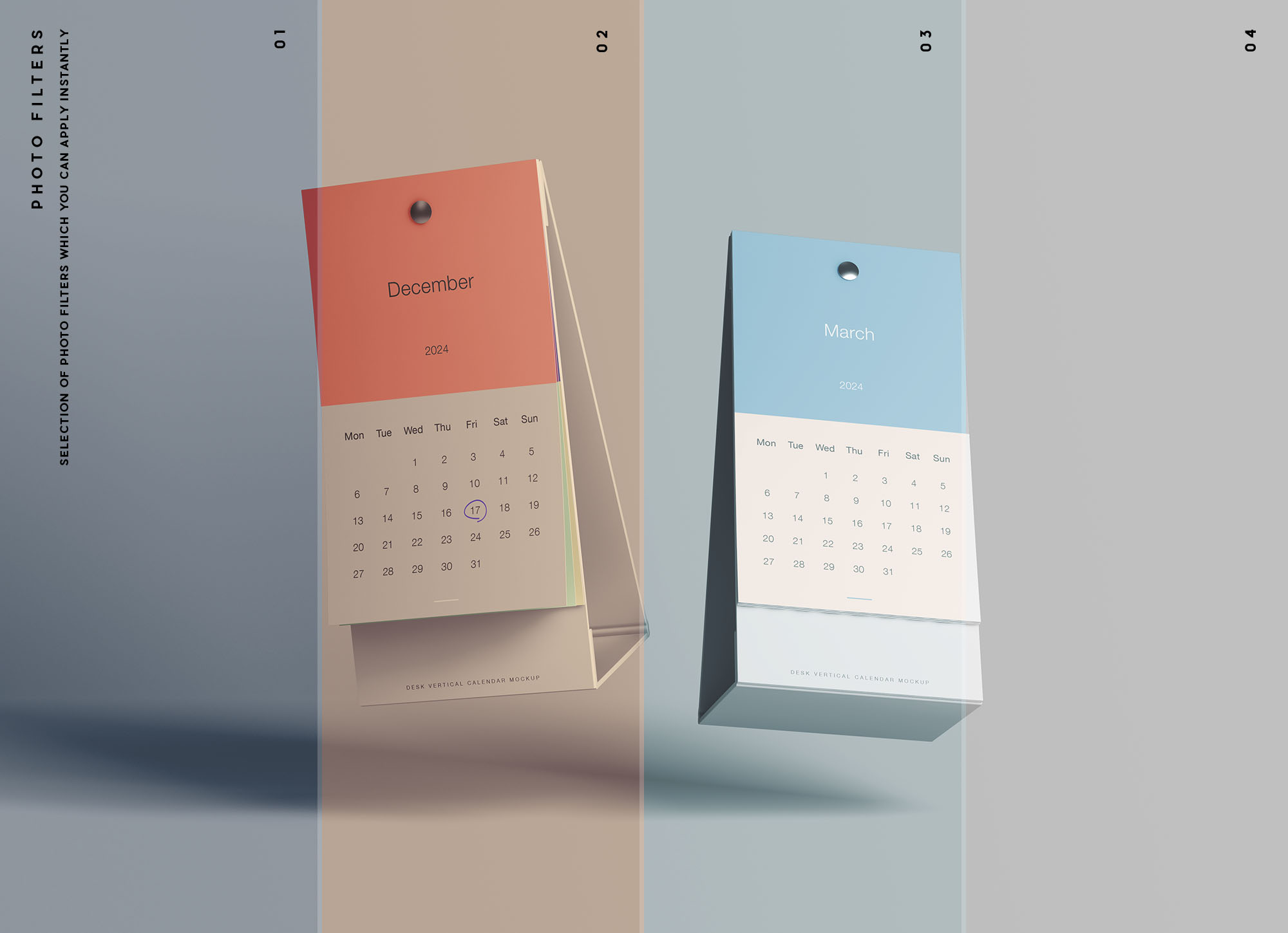 7款垂直竖版台历日历设计展示PS贴图样机模板素材 Vertical Calendar Mockup_img_2