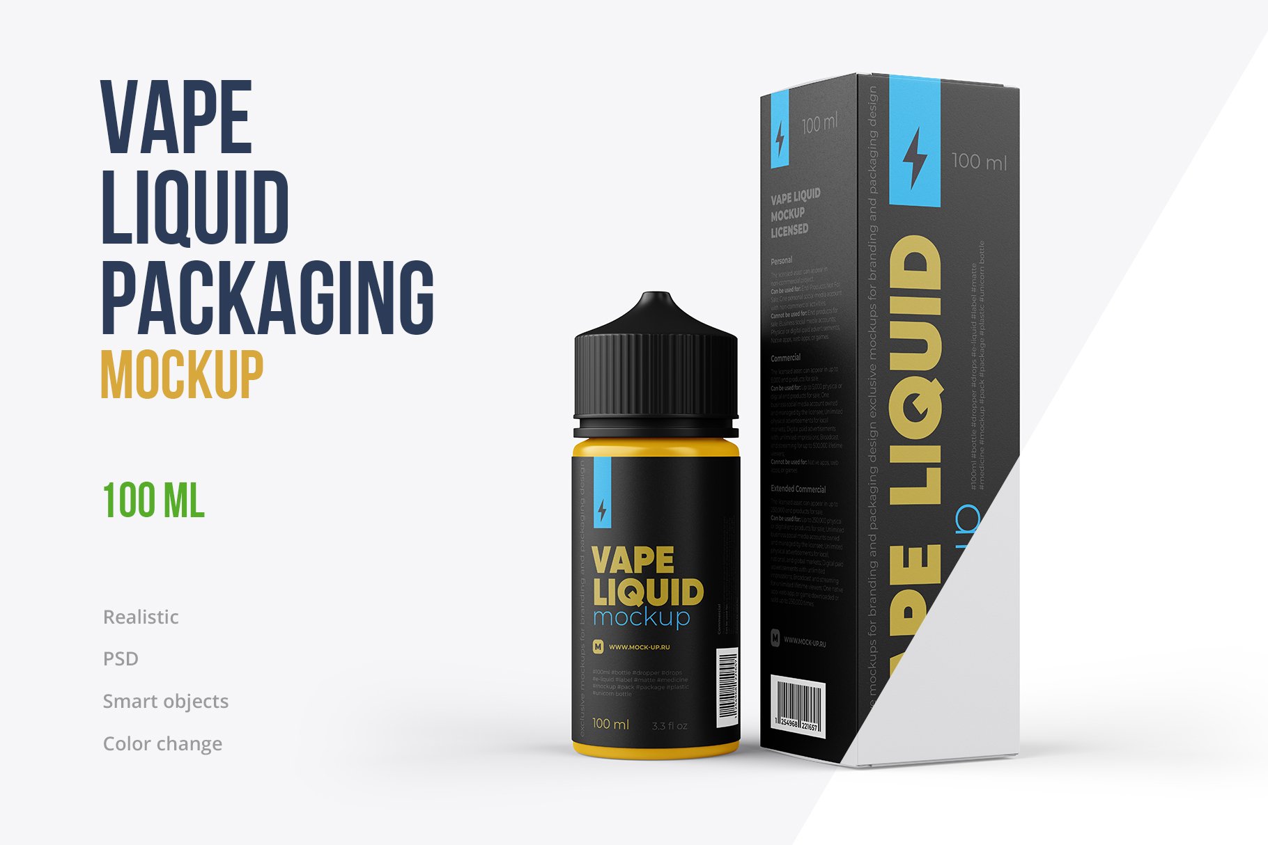 时尚液体包装瓶纸盒设计展示PS贴图样机模板 Vape Liquid Packaging Mockup 100ml_img_2