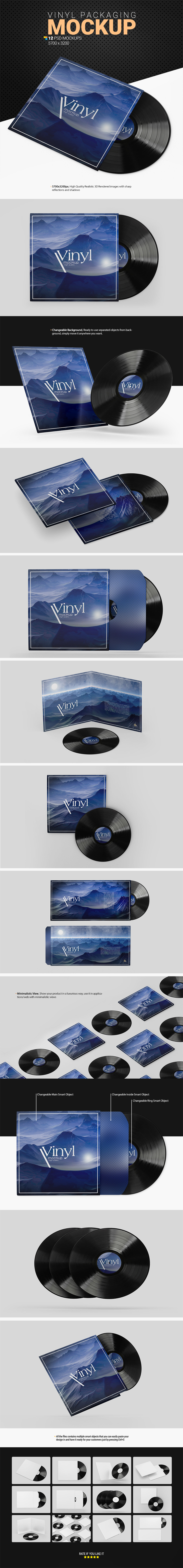 12个黑胶片包装设计展示PS贴图样机 Vinyl Record Mockup_img_3