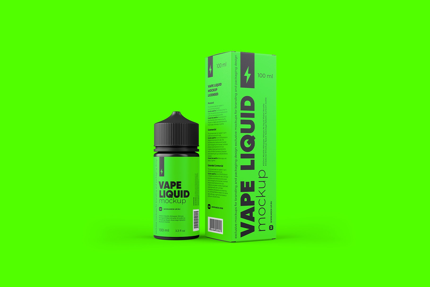 时尚液体包装瓶纸盒设计展示PS贴图样机模板 Vape Liquid Packaging Mockup 100ml_img_2