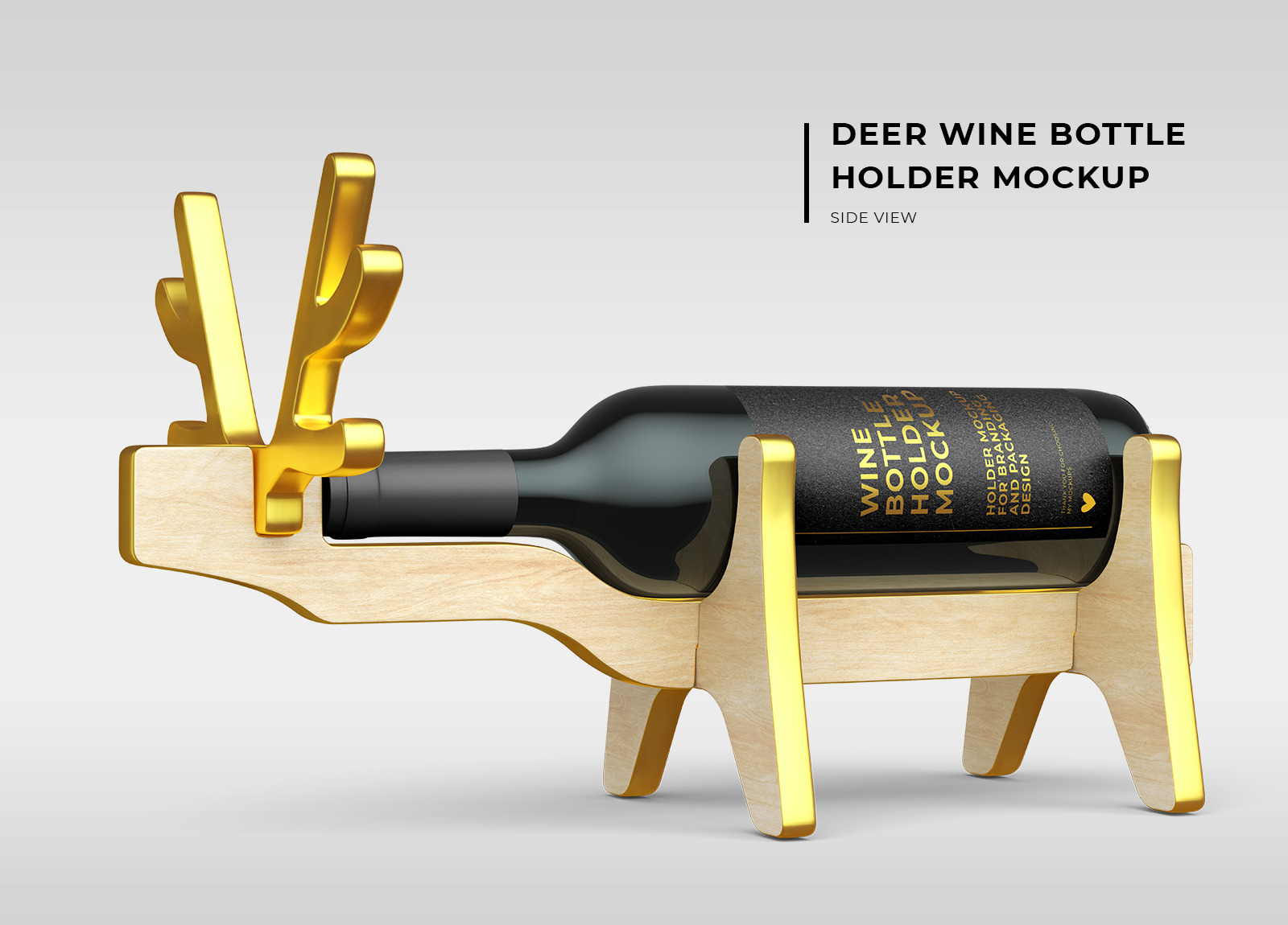 带鹿角形酒架红酒瓶标签设计展示贴图样机模板 Deer Wine Bottle Holder Mockups - Two Views_img_2