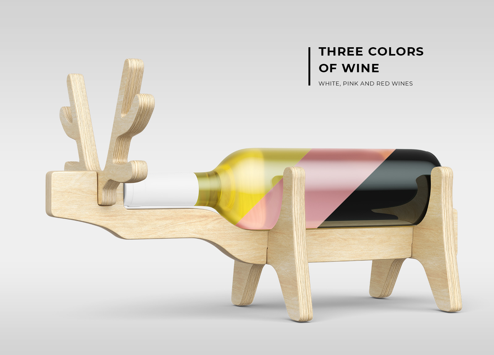 带鹿角形酒架红酒瓶标签设计展示贴图样机模板 Deer Wine Bottle Holder Mockups - Two Views_img_2