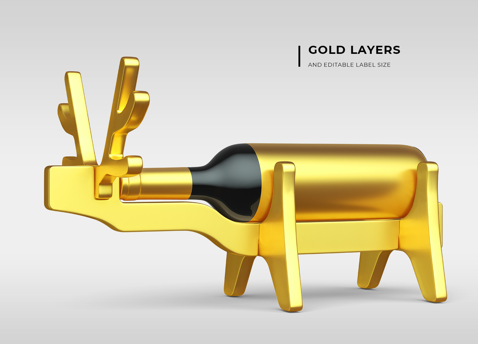 带鹿角形酒架红酒瓶标签设计展示贴图样机模板 Deer Wine Bottle Holder Mockups - Two Views_img_2