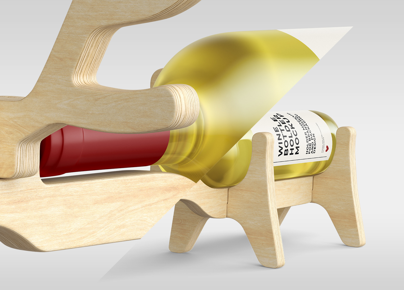 带鹿角形酒架红酒瓶标签设计展示贴图样机模板 Deer Wine Bottle Holder Mockups - Two Views_img_2