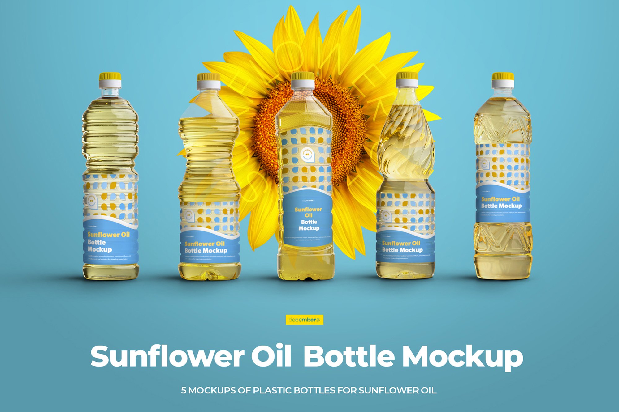 5款食用油塑料桶设计展示贴图样机模板 Mockups Plastic Sunflower Oil Bottles_img_2