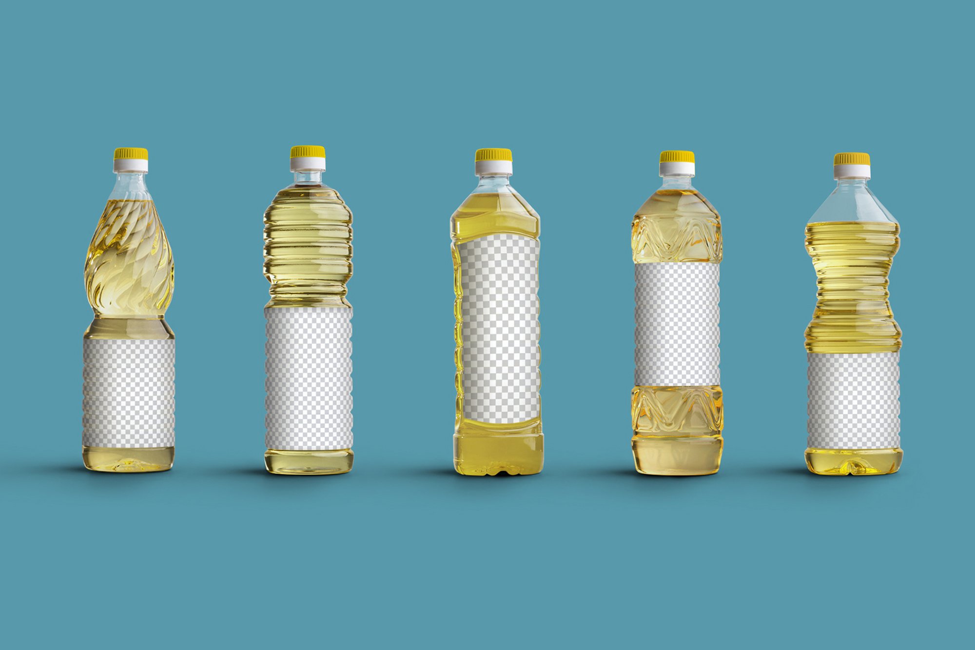 5款食用油塑料桶设计展示贴图样机模板 Mockups Plastic Sunflower Oil Bottles_img_2