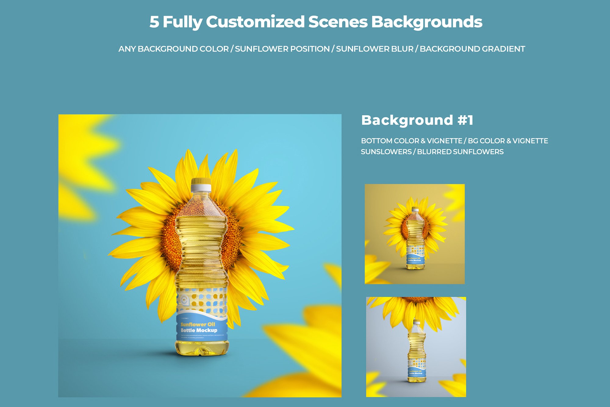 5款食用油塑料桶设计展示贴图样机模板 Mockups Plastic Sunflower Oil Bottles_img_2