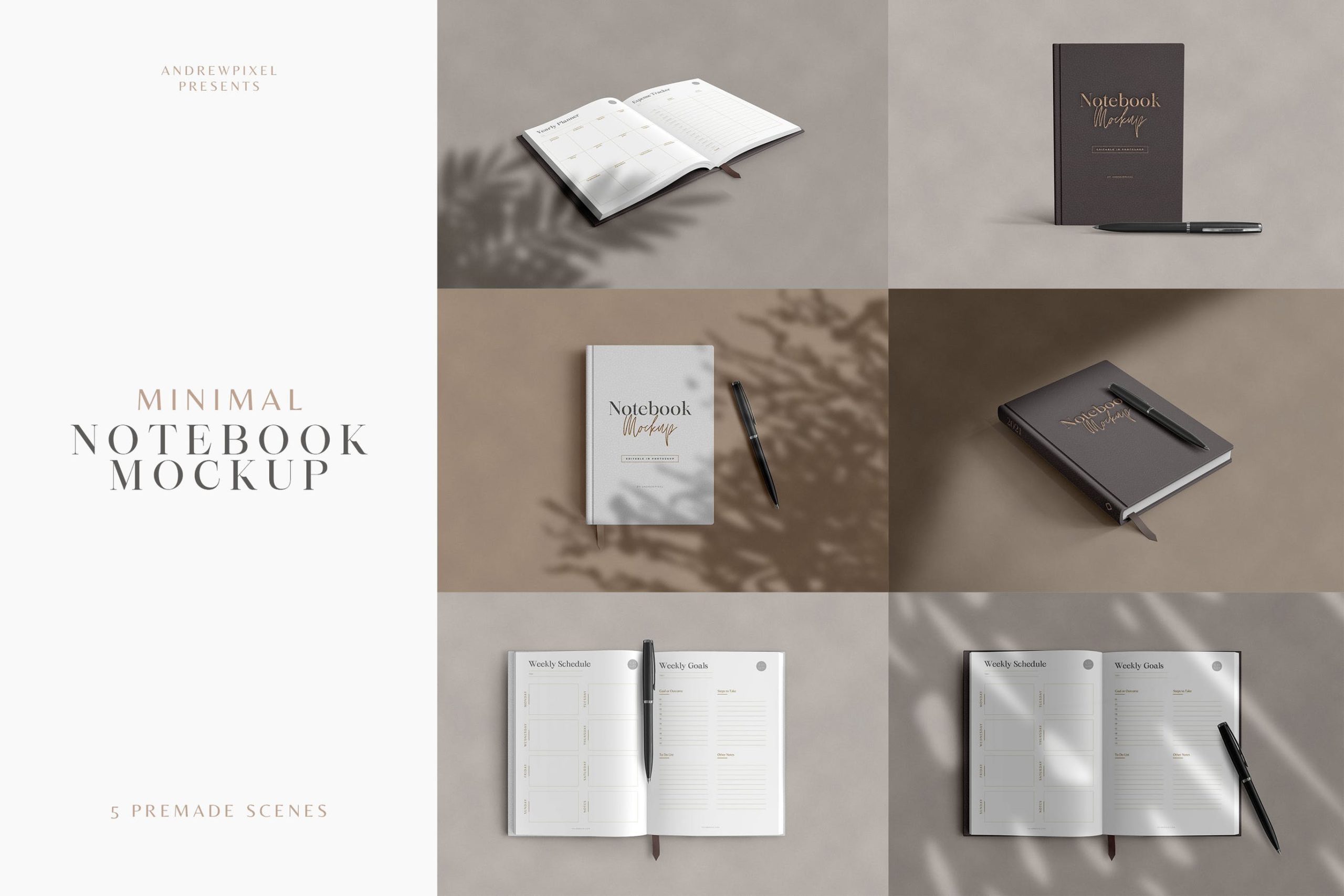 A5办公记事笔记本设计PS贴图样机模板素材 Minimal Notebook Mockups_img_2