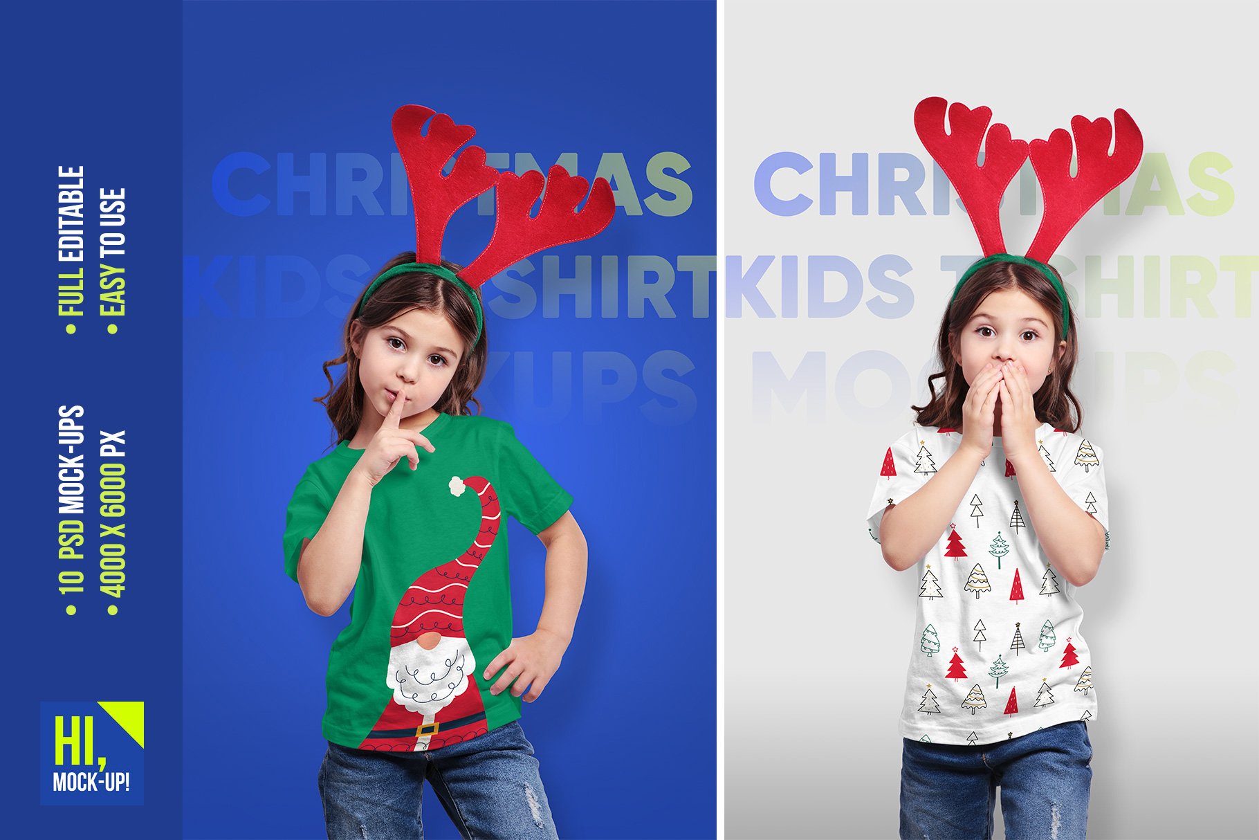 10款圣诞节主题儿童女孩T恤半袖衫设计贴图样机 Christmas Kids Girl T-Shirt Mockups_img_2