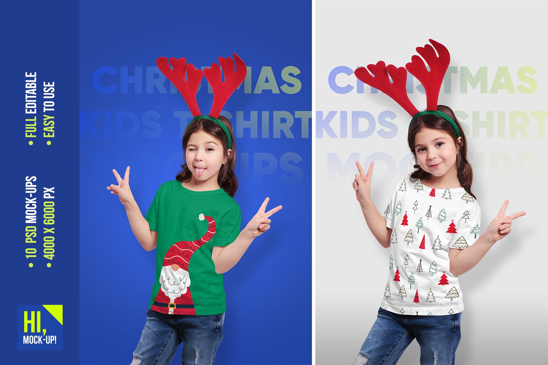 10款圣诞节主题儿童女孩T恤半袖衫设计贴图样机 Christmas Kids Girl T-Shirt Mockups_img_2