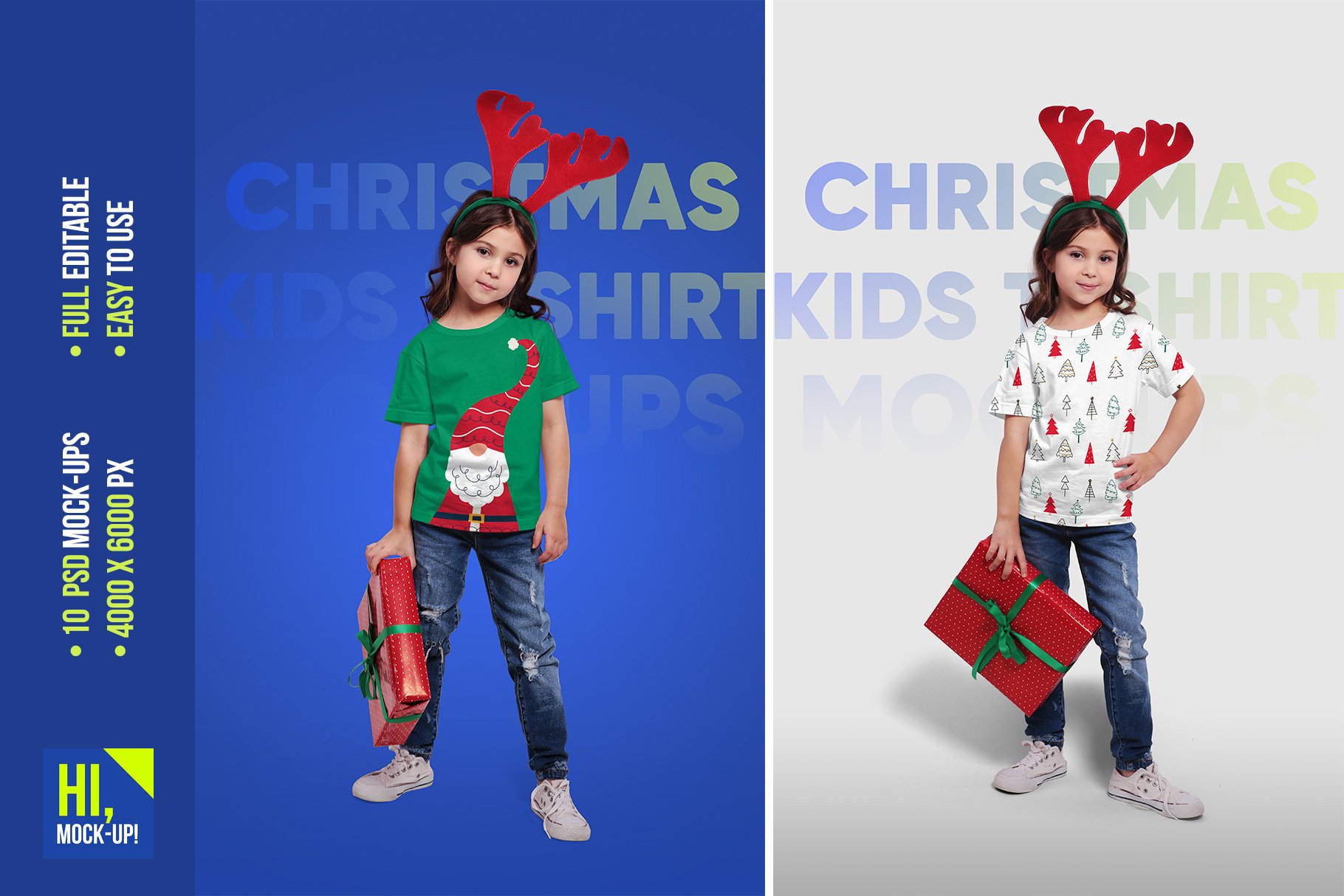 10款圣诞节主题儿童女孩T恤半袖衫设计贴图样机 Christmas Kids Girl T-Shirt Mockups_img_2