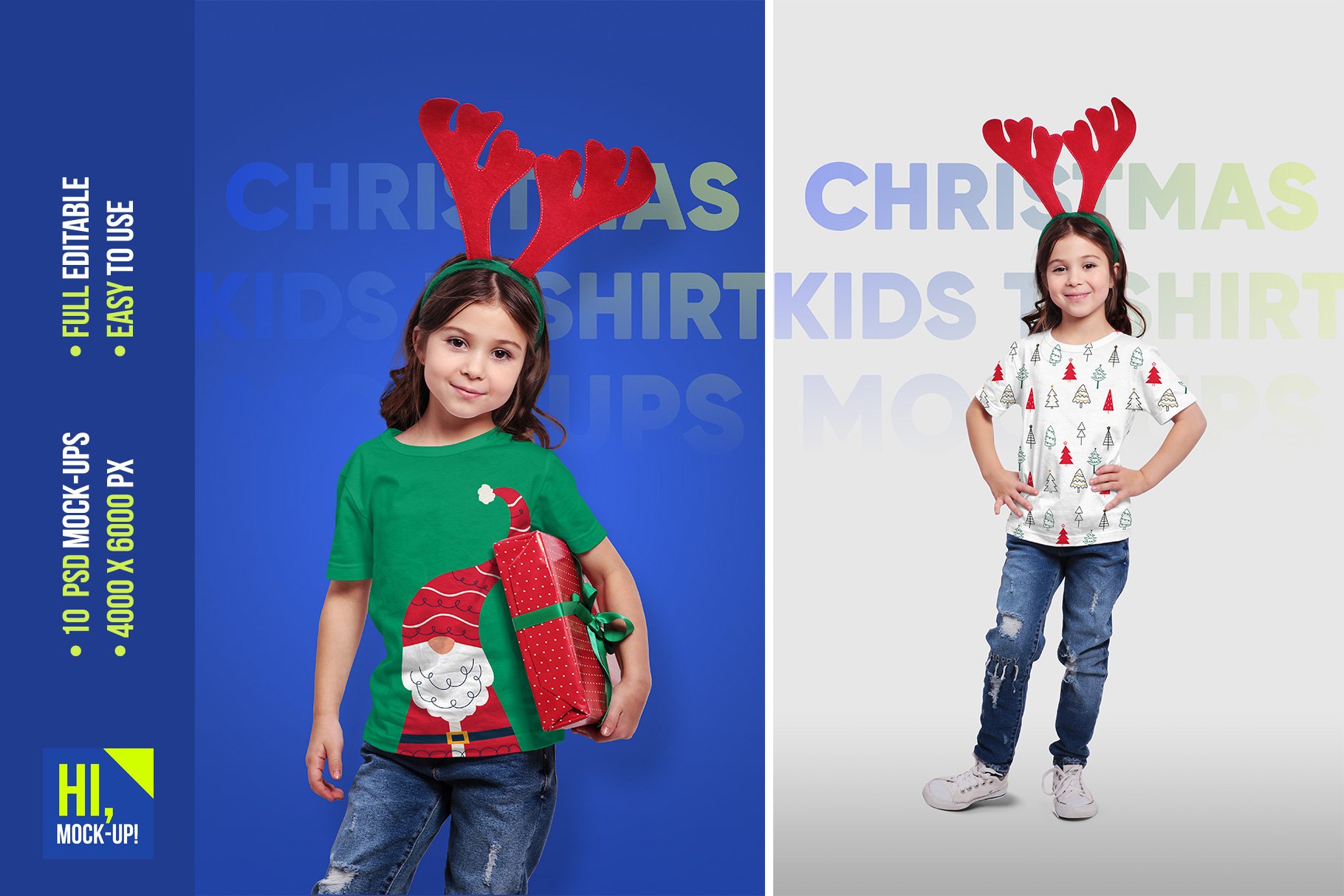 10款圣诞节主题儿童女孩T恤半袖衫设计贴图样机 Christmas Kids Girl T-Shirt Mockups_img_2