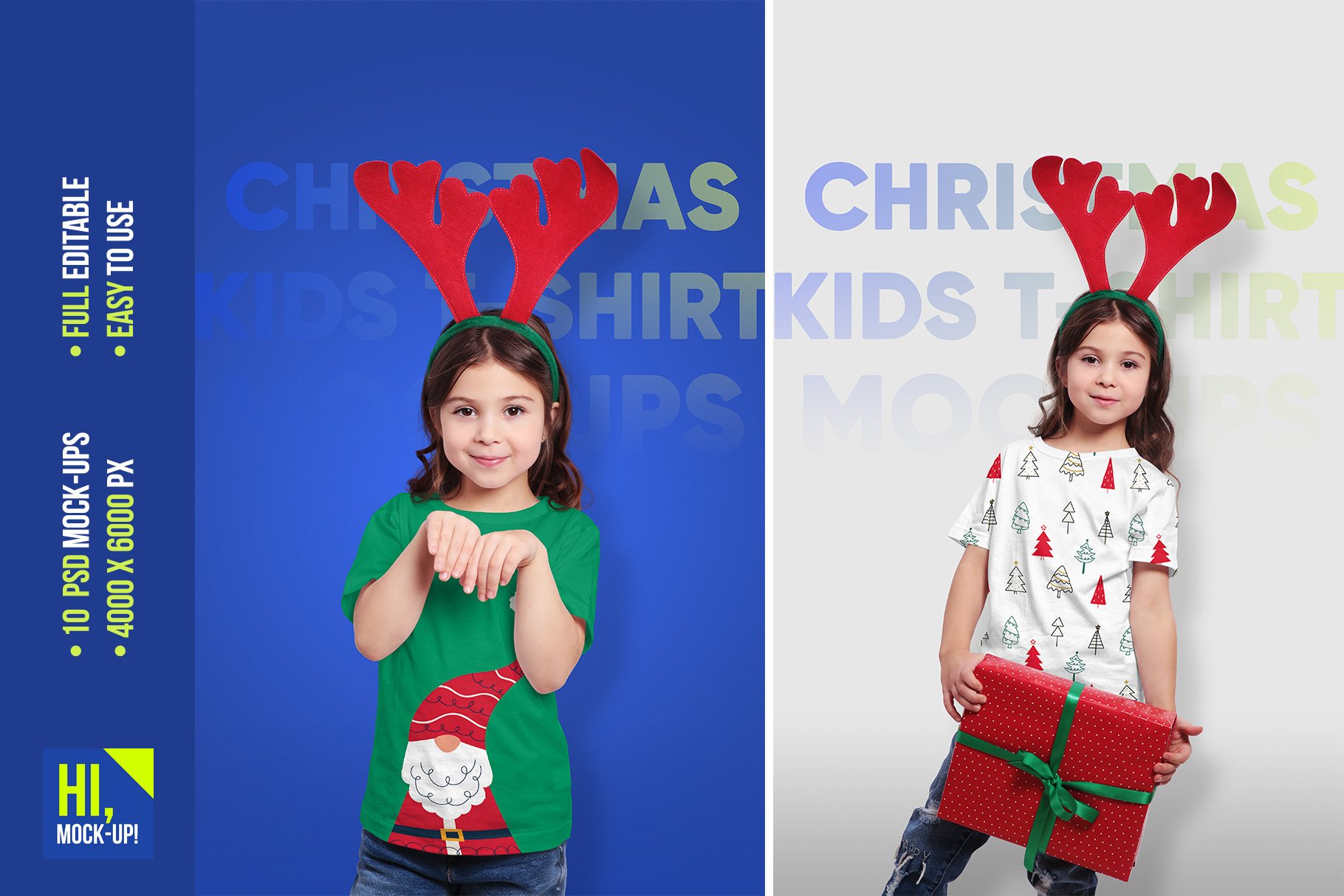 10款圣诞节主题儿童女孩T恤半袖衫设计贴图样机 Christmas Kids Girl T-Shirt Mockups_img_2