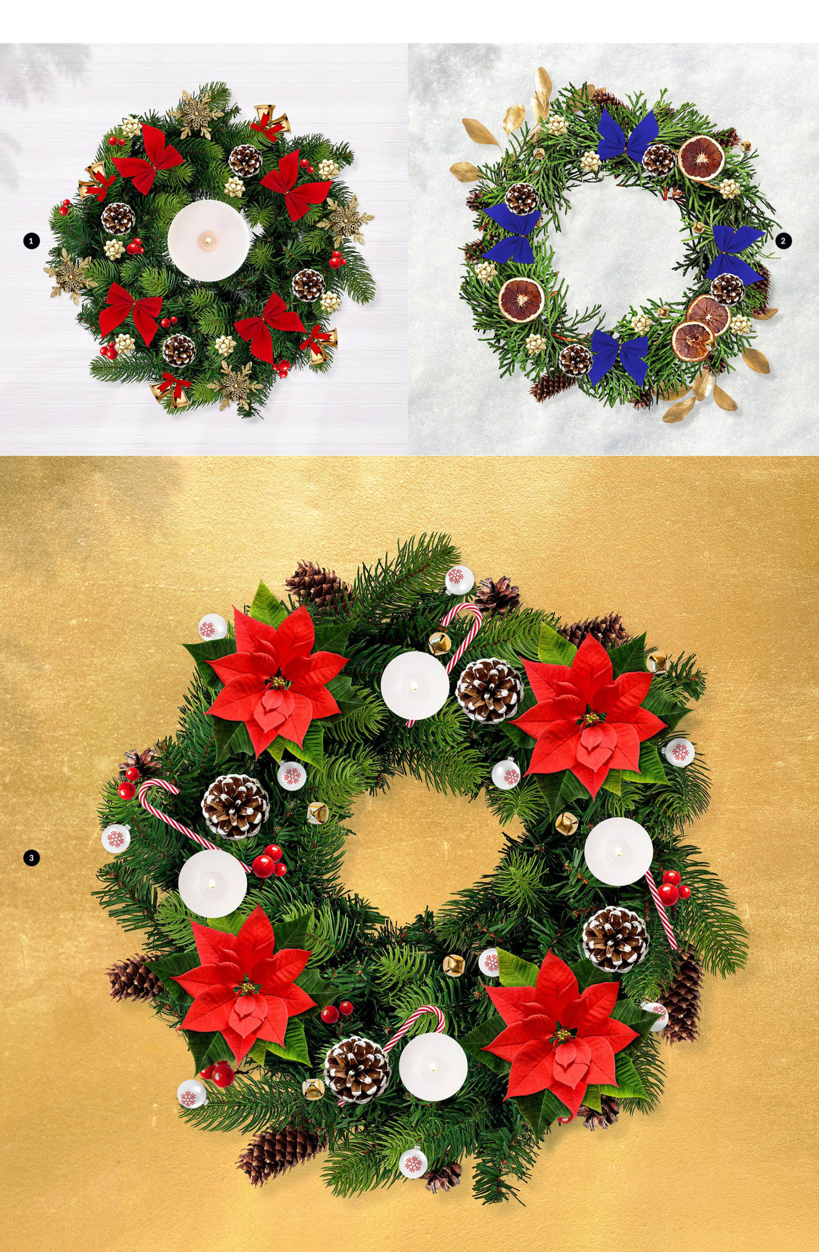 时尚圣诞节主题花圈树枝元素装饰图案PS样机模板素材 3x Christmass Wreath Creator Mockup_img_2