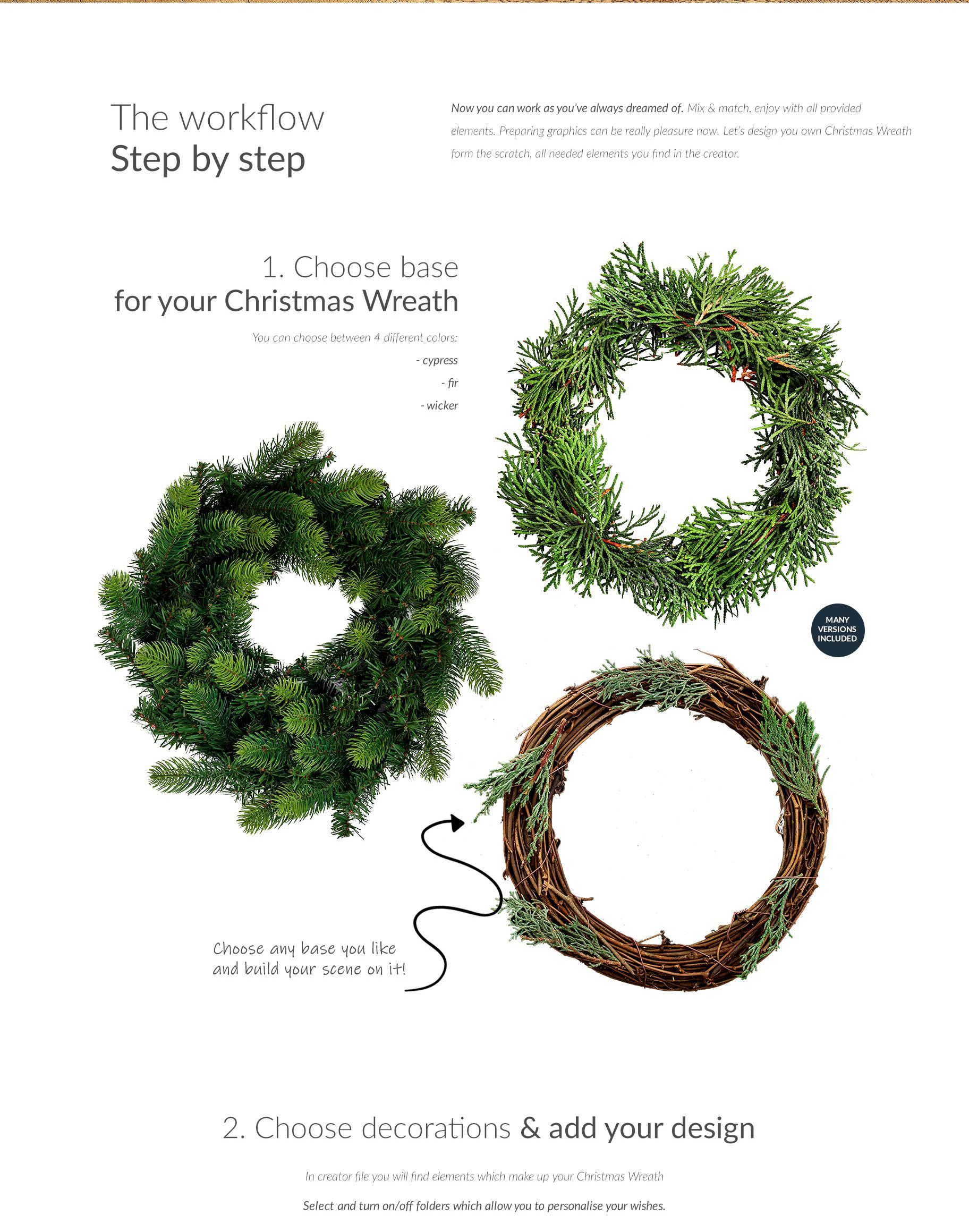 时尚圣诞节主题花圈树枝元素装饰图案PS样机模板素材 3x Christmass Wreath Creator Mockup_img_2