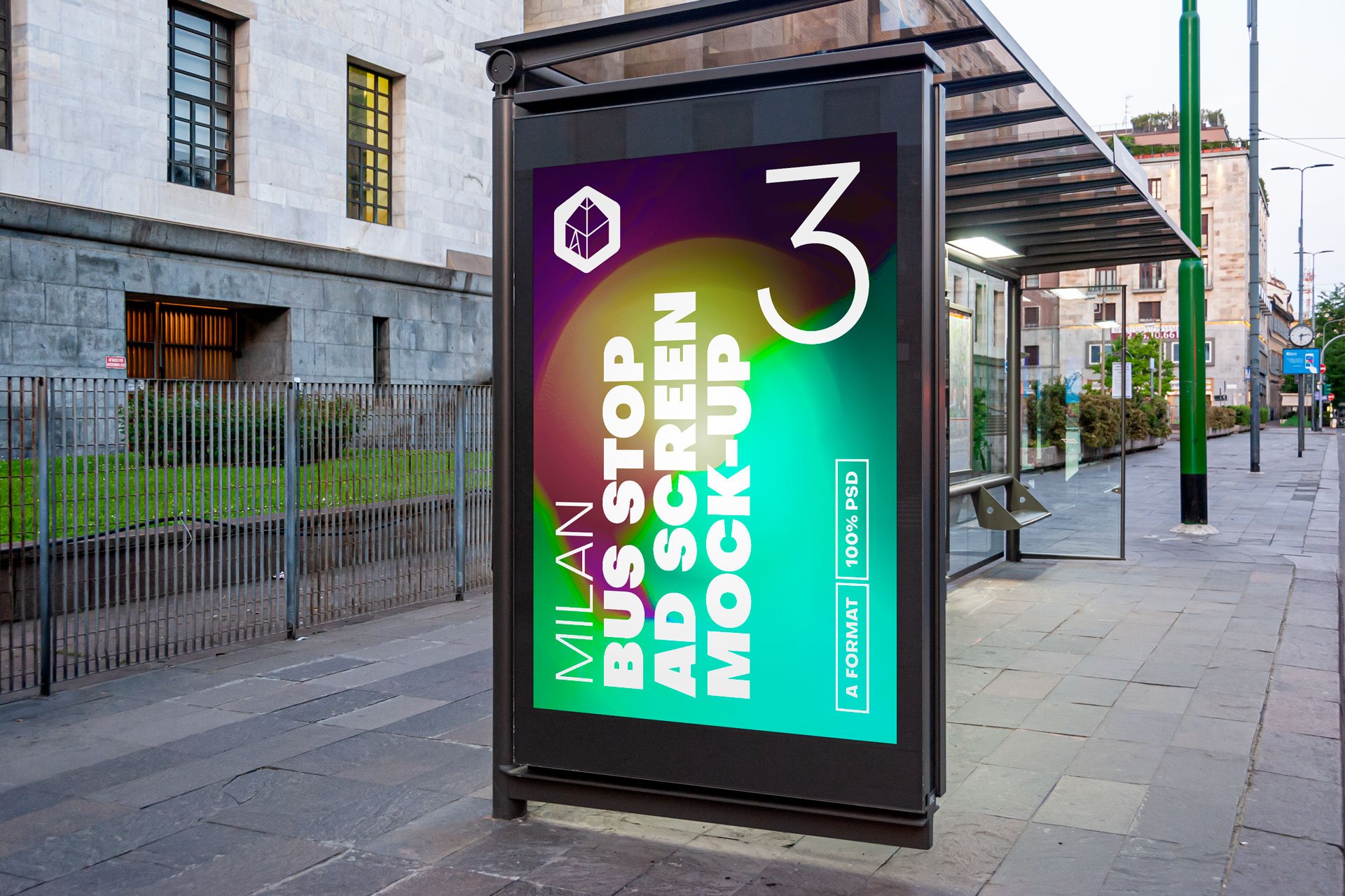 21个城市车站广告牌灯箱设计展示贴图样机模板合集 Milan BusStop Ad Screen Mockups Set_img_2