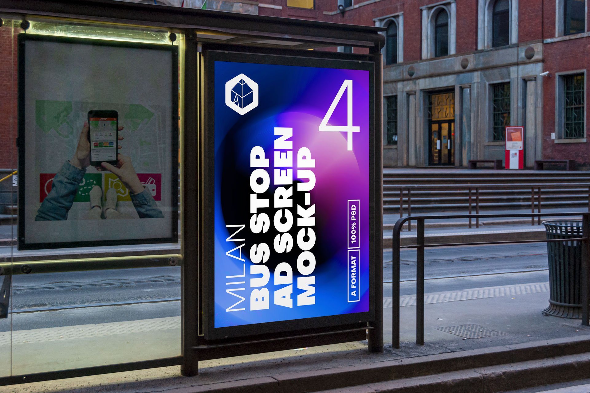 21个城市车站广告牌灯箱设计展示贴图样机模板合集 Milan BusStop Ad Screen Mockups Set_img_2