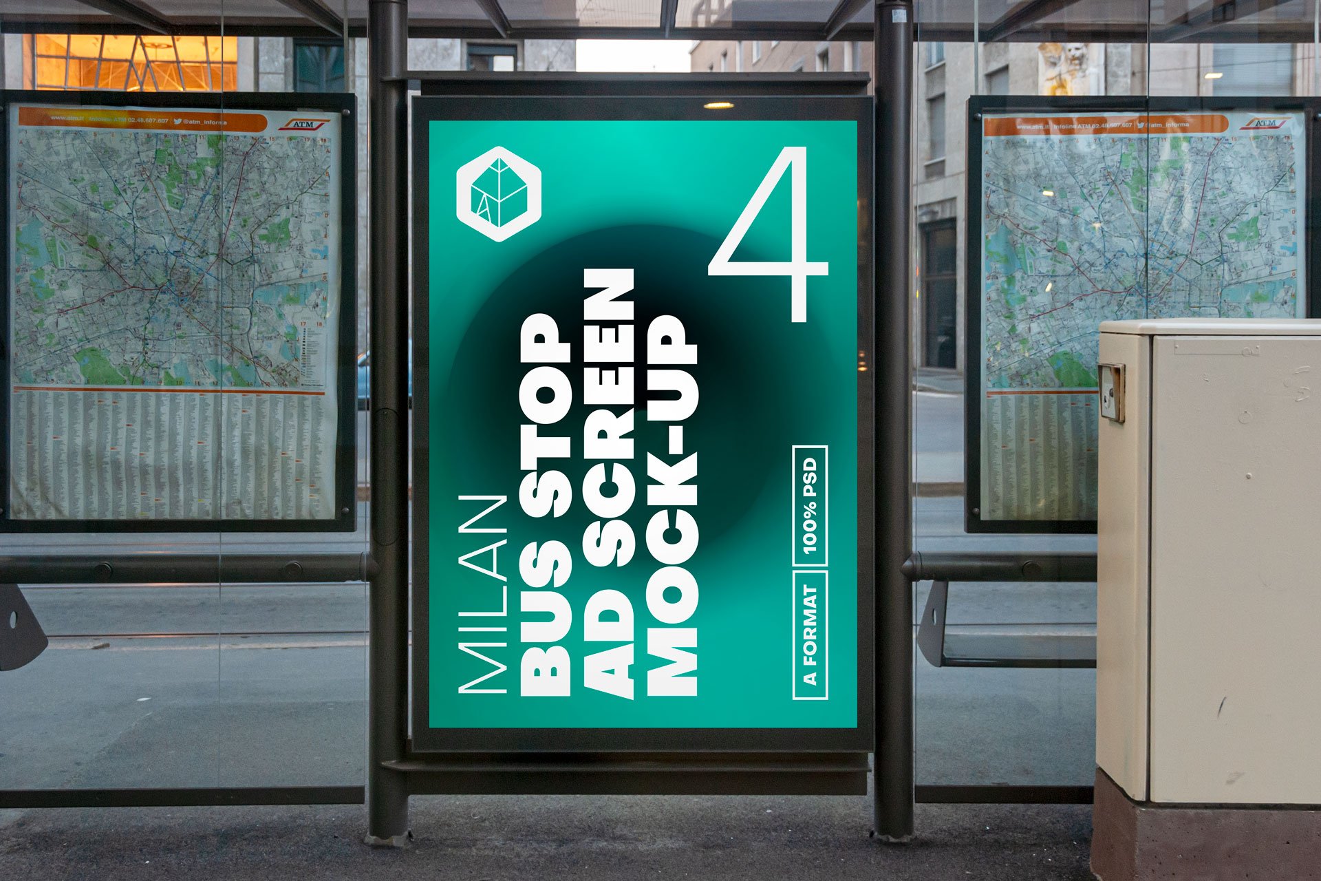 21个城市车站广告牌灯箱设计展示贴图样机模板合集 Milan BusStop Ad Screen Mockups Set_img_2