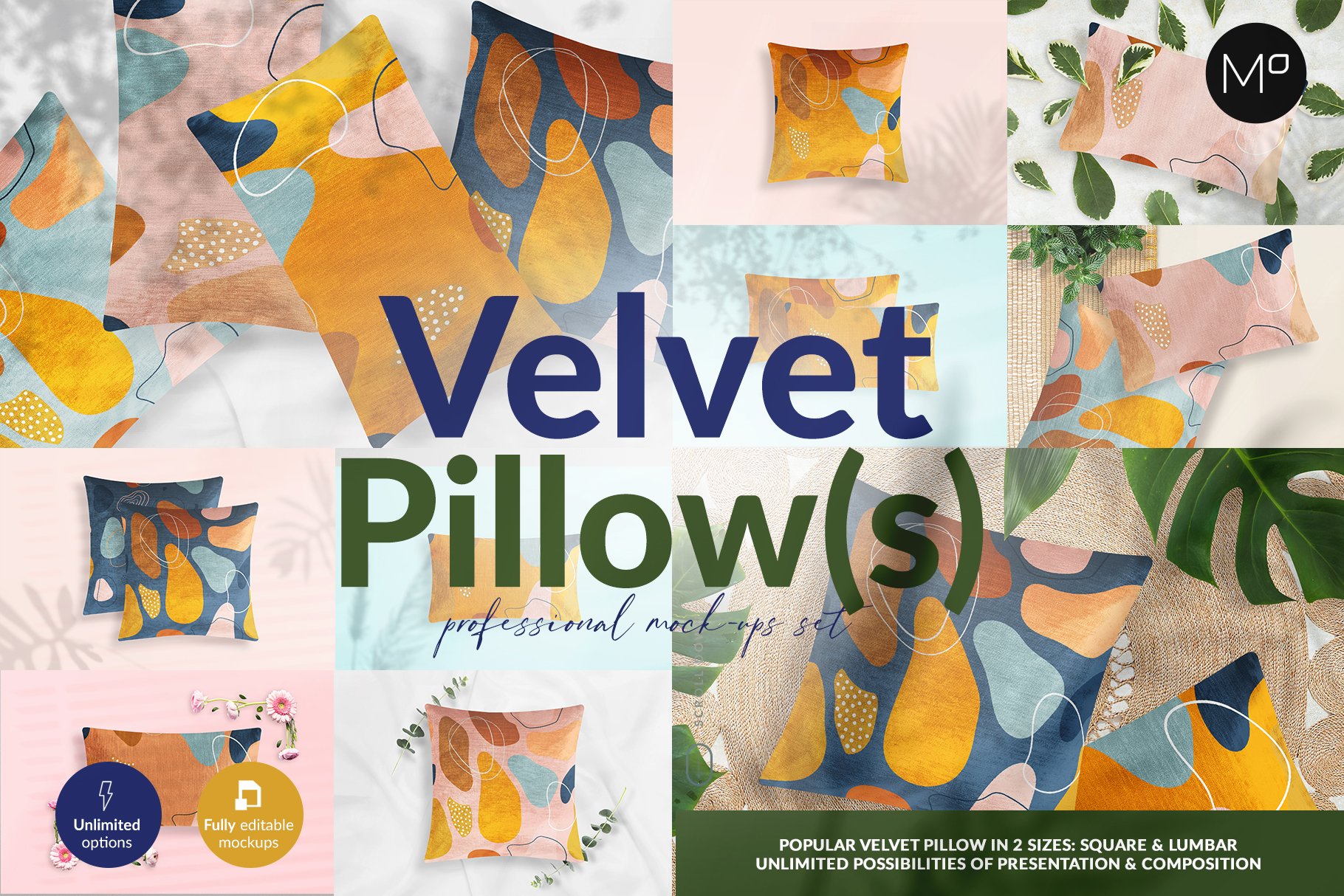 12款抱枕枕头面料印花图案设计展示贴图样机模板 Velvet Pillow 12 Mockups Generator_img_2