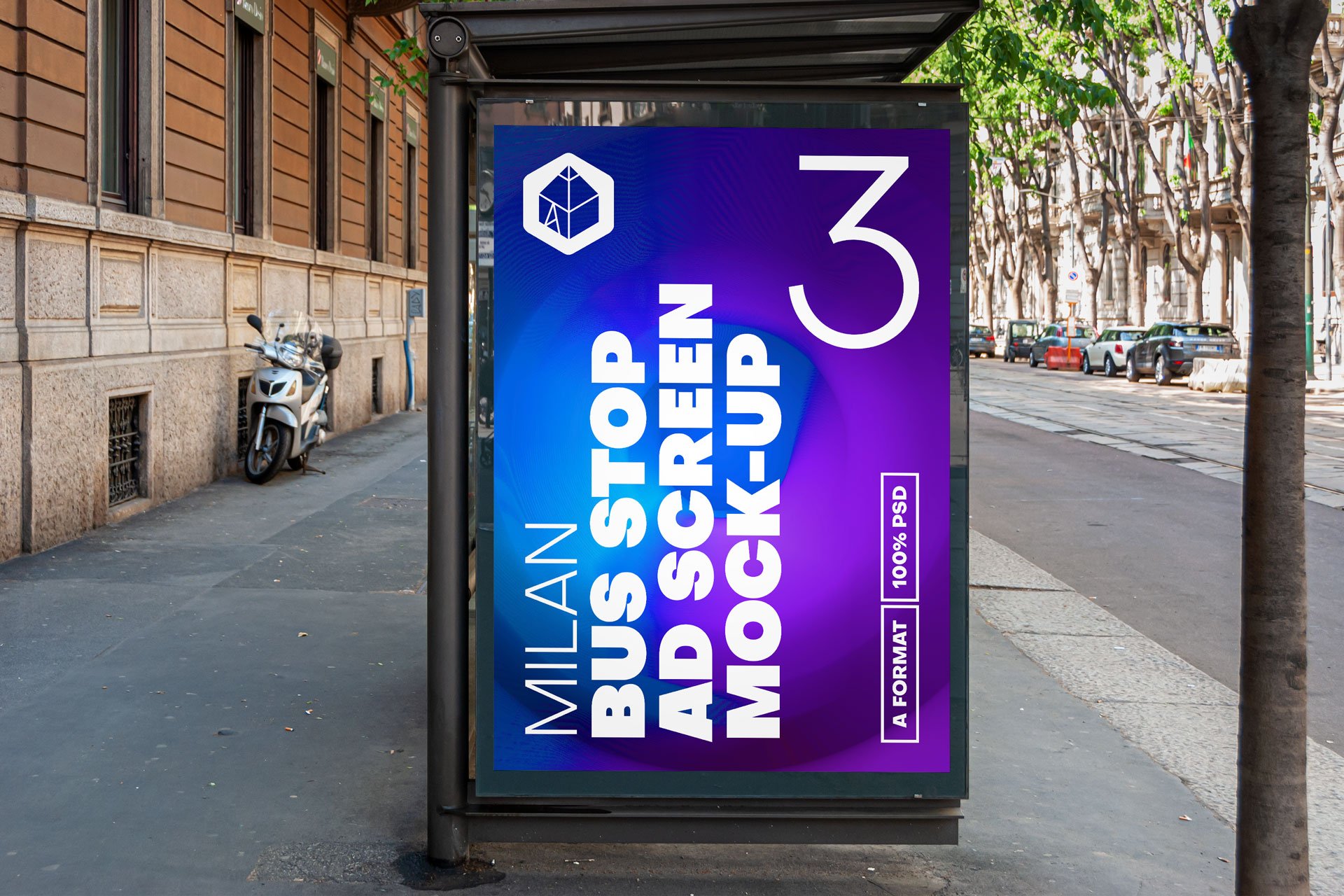 21个城市车站广告牌灯箱设计展示贴图样机模板合集 Milan BusStop Ad Screen Mockups Set_img_2