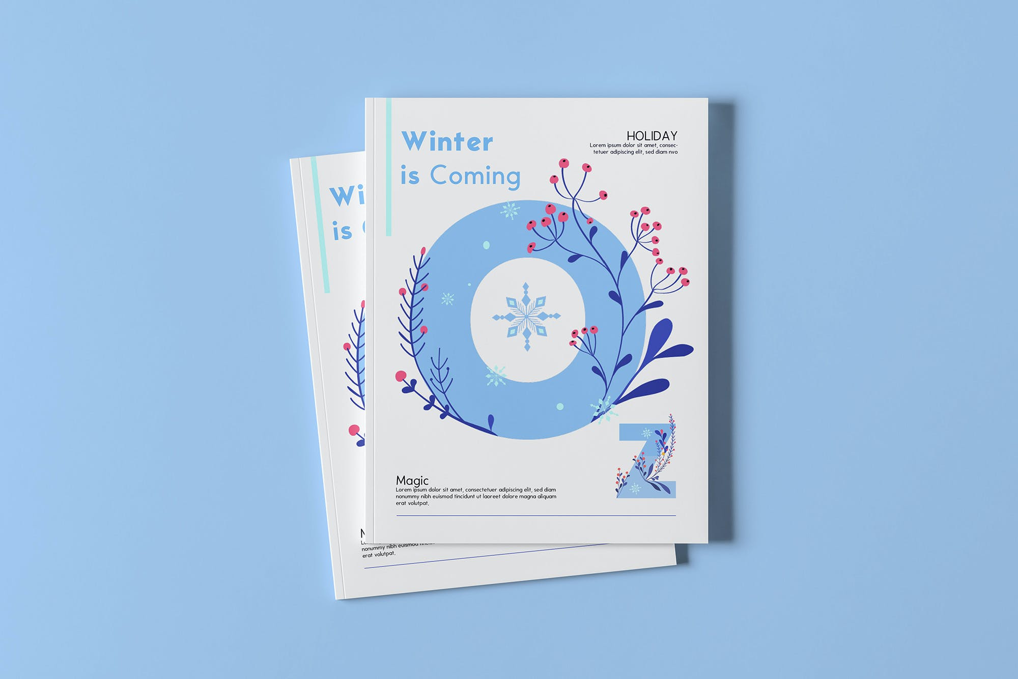 圣诞节带花海报标题装饰英文字体设计素材 Snowy - Winter Floral Color Font_img_2