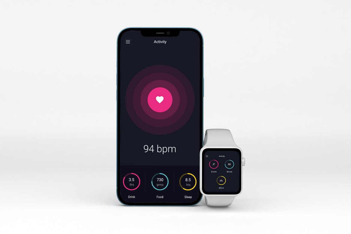 5款苹果iPhone 12 & Apple Watch屏幕演示样机模板素材 iPhone 12 & Apple Watch Mockup_img_2