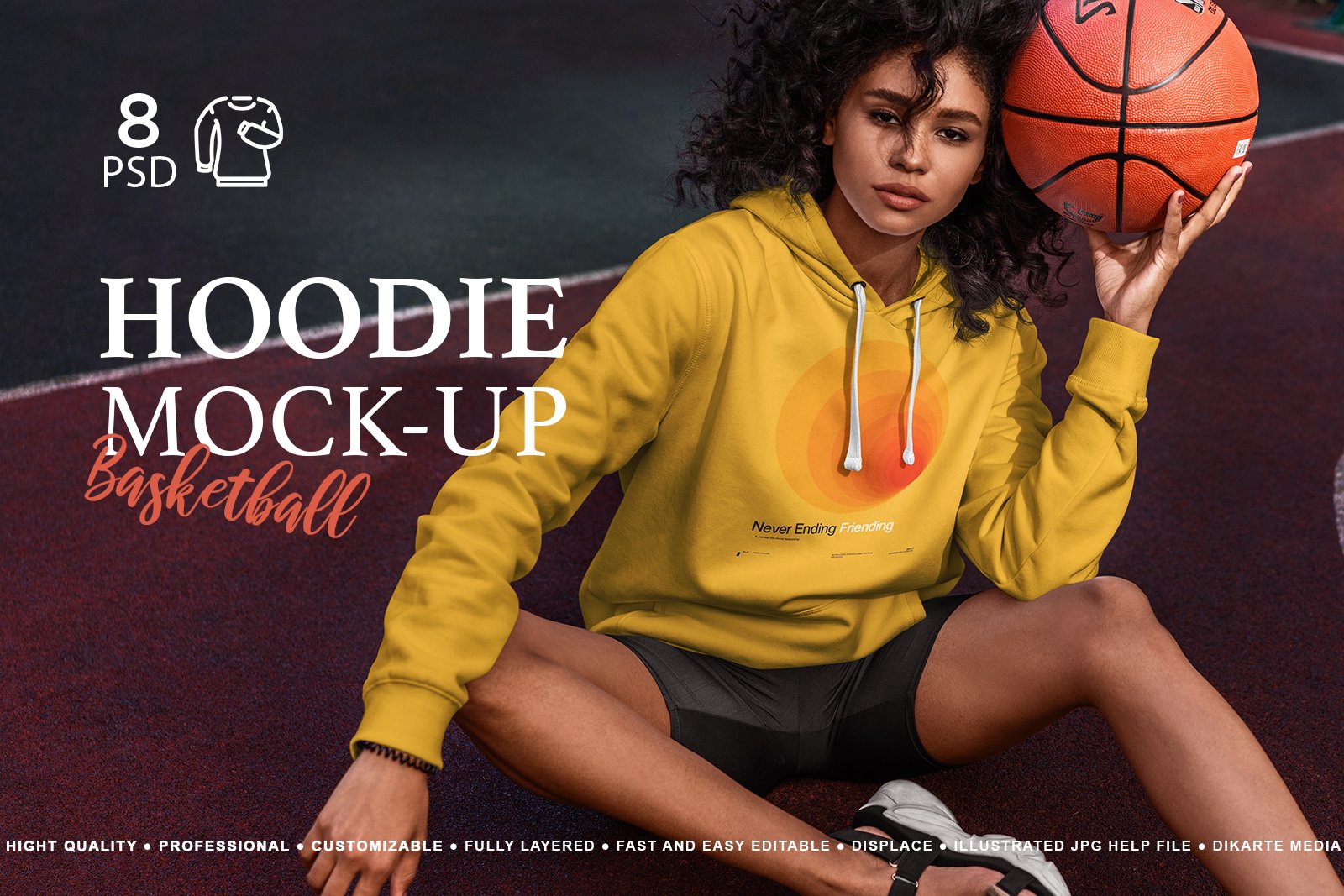 8款手持篮球女式连衣帽卫衣印花贴图样机模板素材 Hoodie Mockup Basketball_img_2