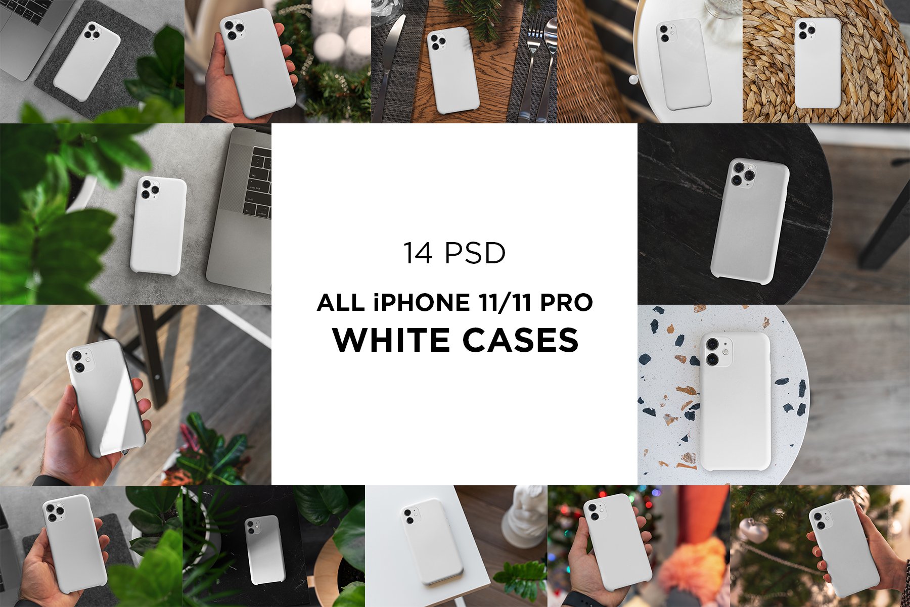 14款白色苹果iPhone 11手机壳外观设计展示贴图样机 Phone 11 Pro White Case Mockup_img_2