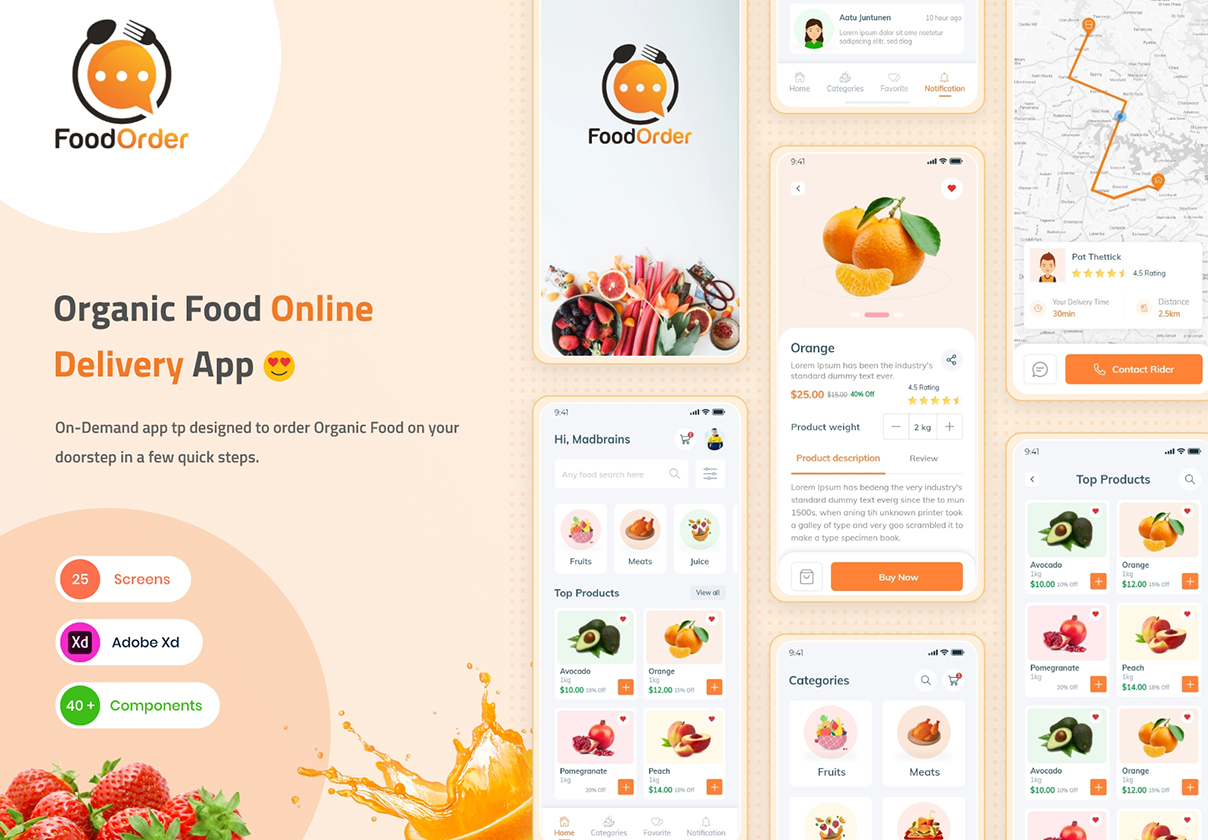 食品杂货在线购买外卖软件APP界面设计UI套件素材 Food Order - Grocery Application UI kit_img_3