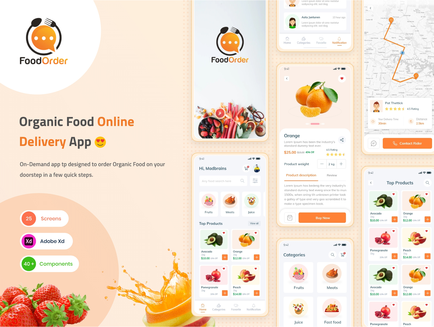 食品杂货在线购买外卖软件APP界面设计UI套件素材 Food Order - Grocery Application UI kit_img_3