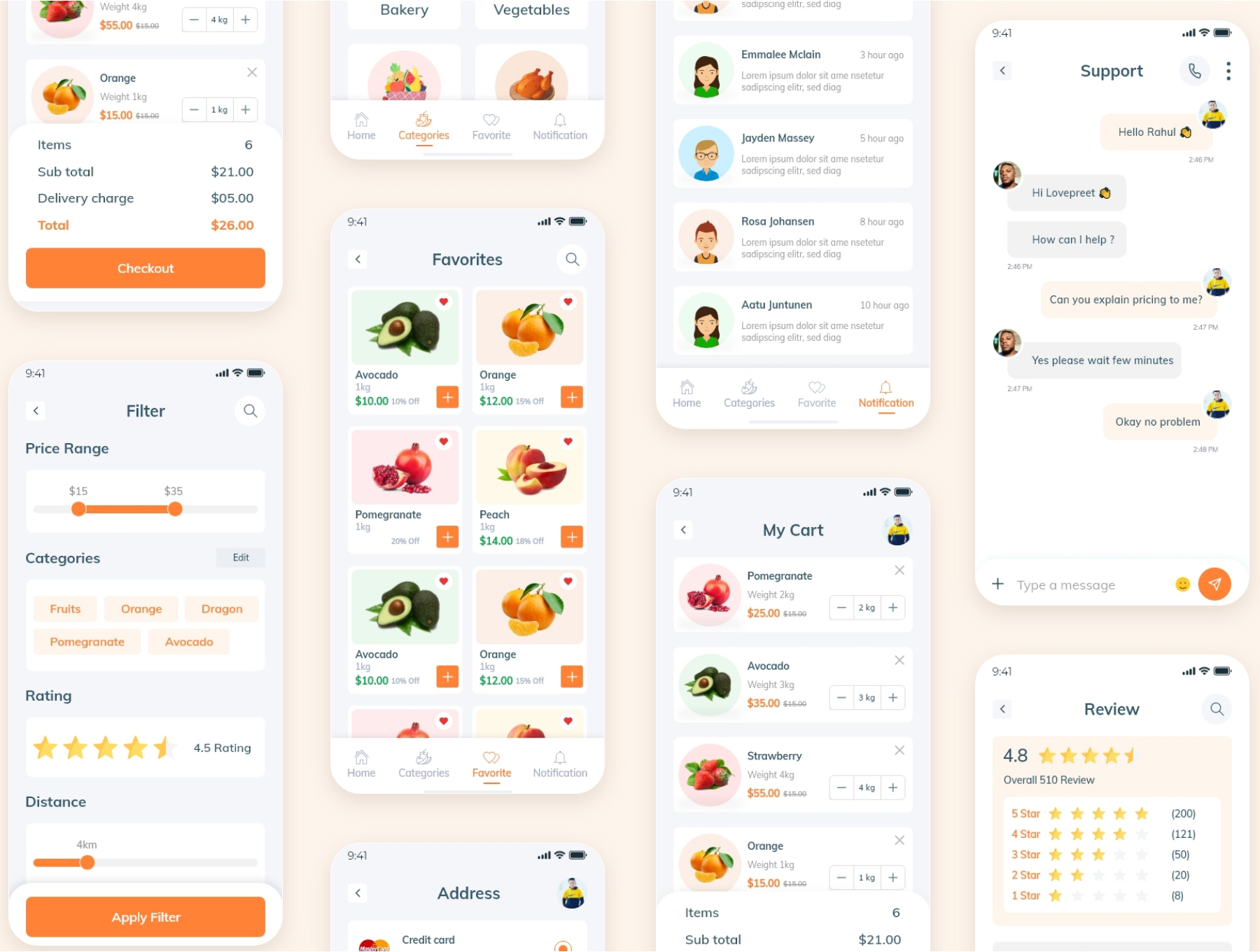 食品杂货在线购买外卖软件APP界面设计UI套件素材 Food Order - Grocery Application UI kit_img_3