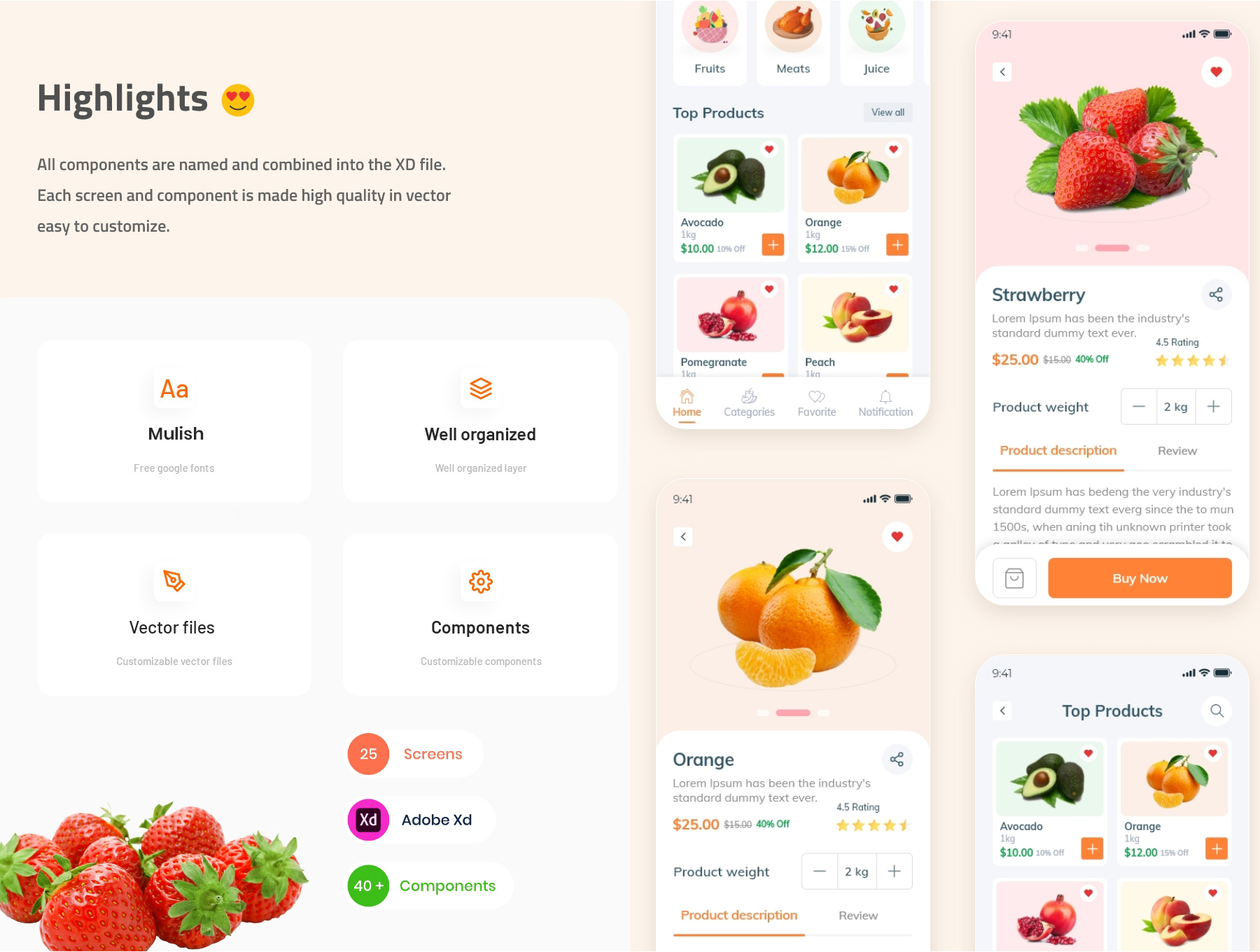 食品杂货在线购买外卖软件APP界面设计UI套件素材 Food Order - Grocery Application UI kit_img_3