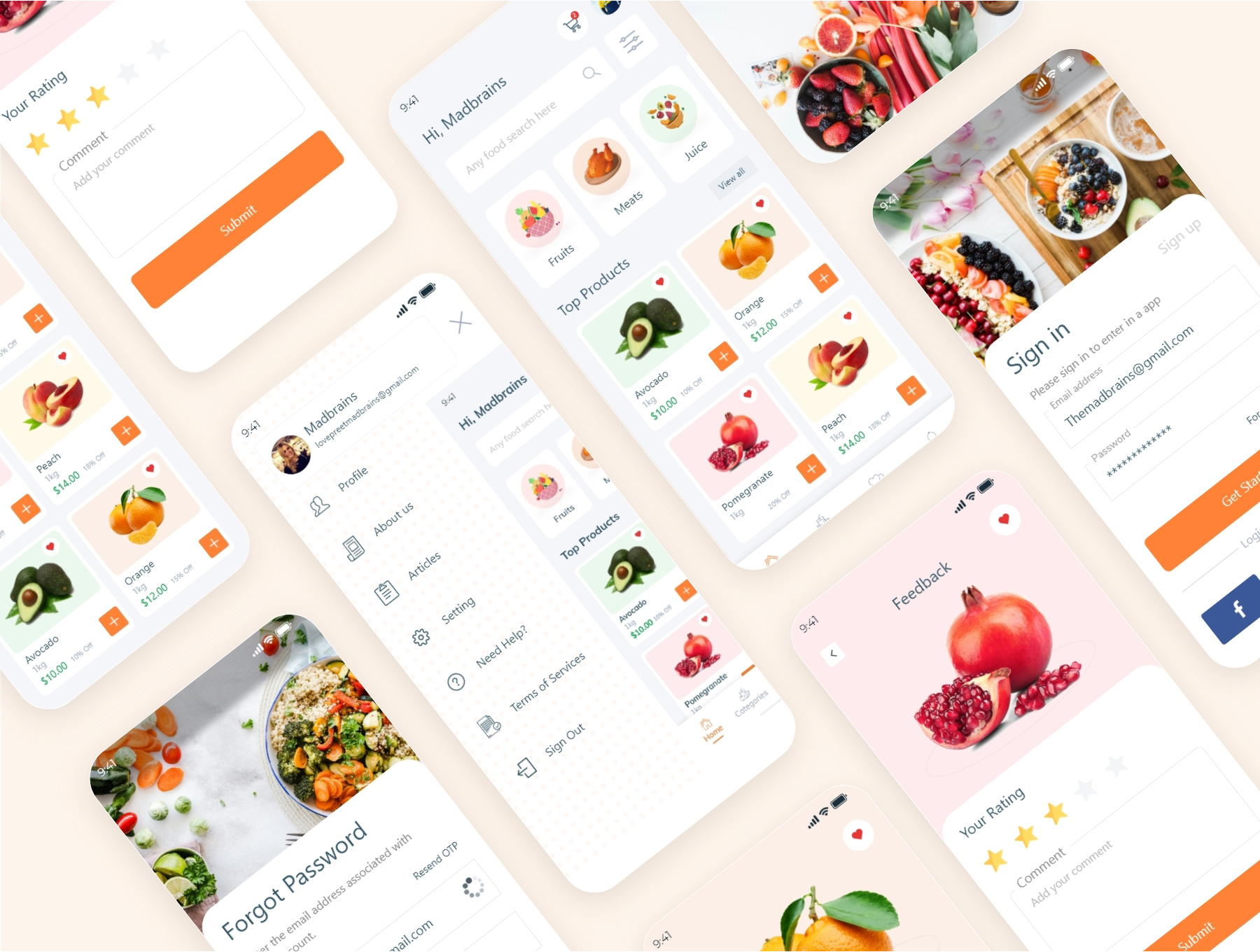 食品杂货在线购买外卖软件APP界面设计UI套件素材 Food Order - Grocery Application UI kit_img_3