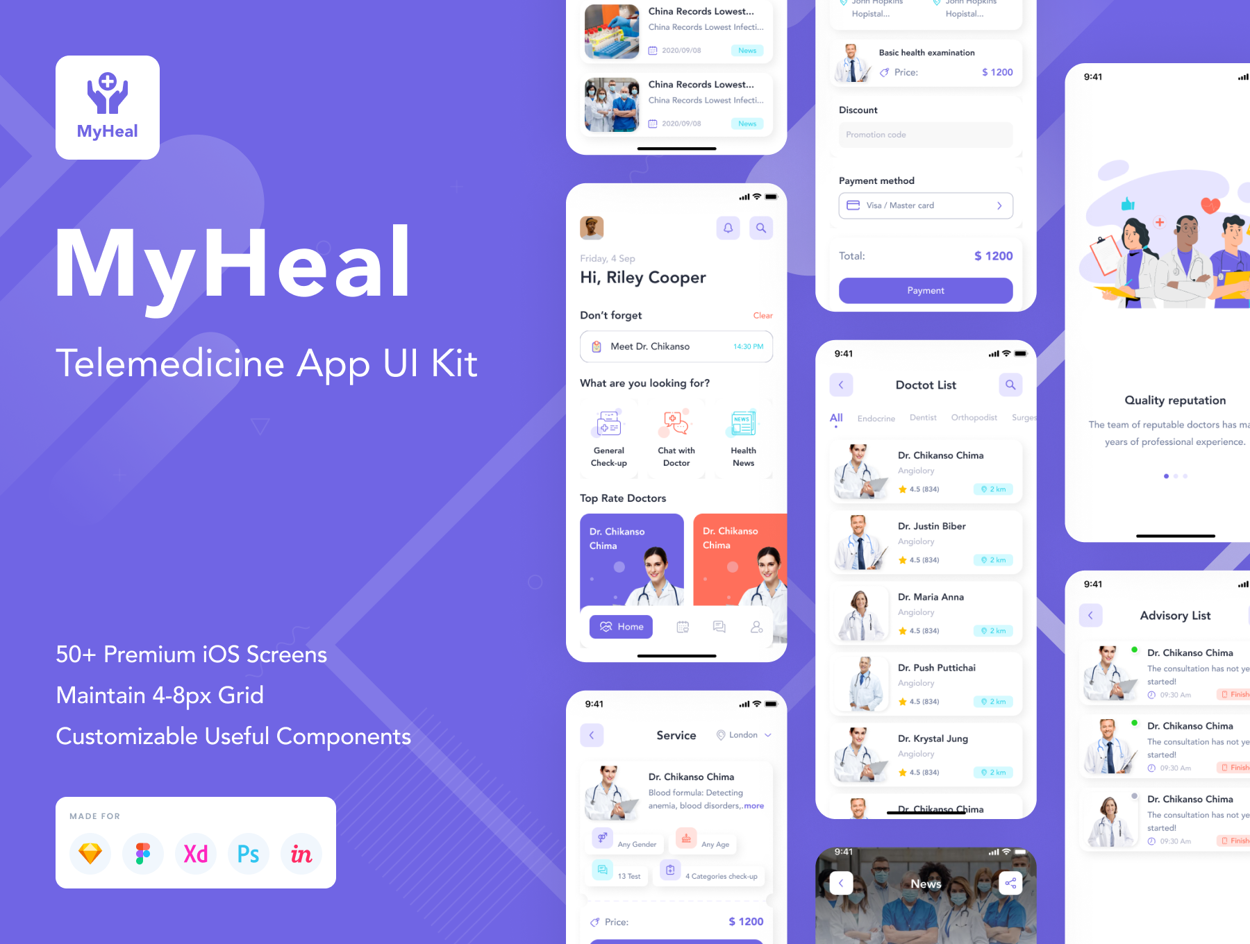 在线远程医疗健康应用程序APP界面设计UI套件 MyHeal - Telemedicine App UI Kit_img_2