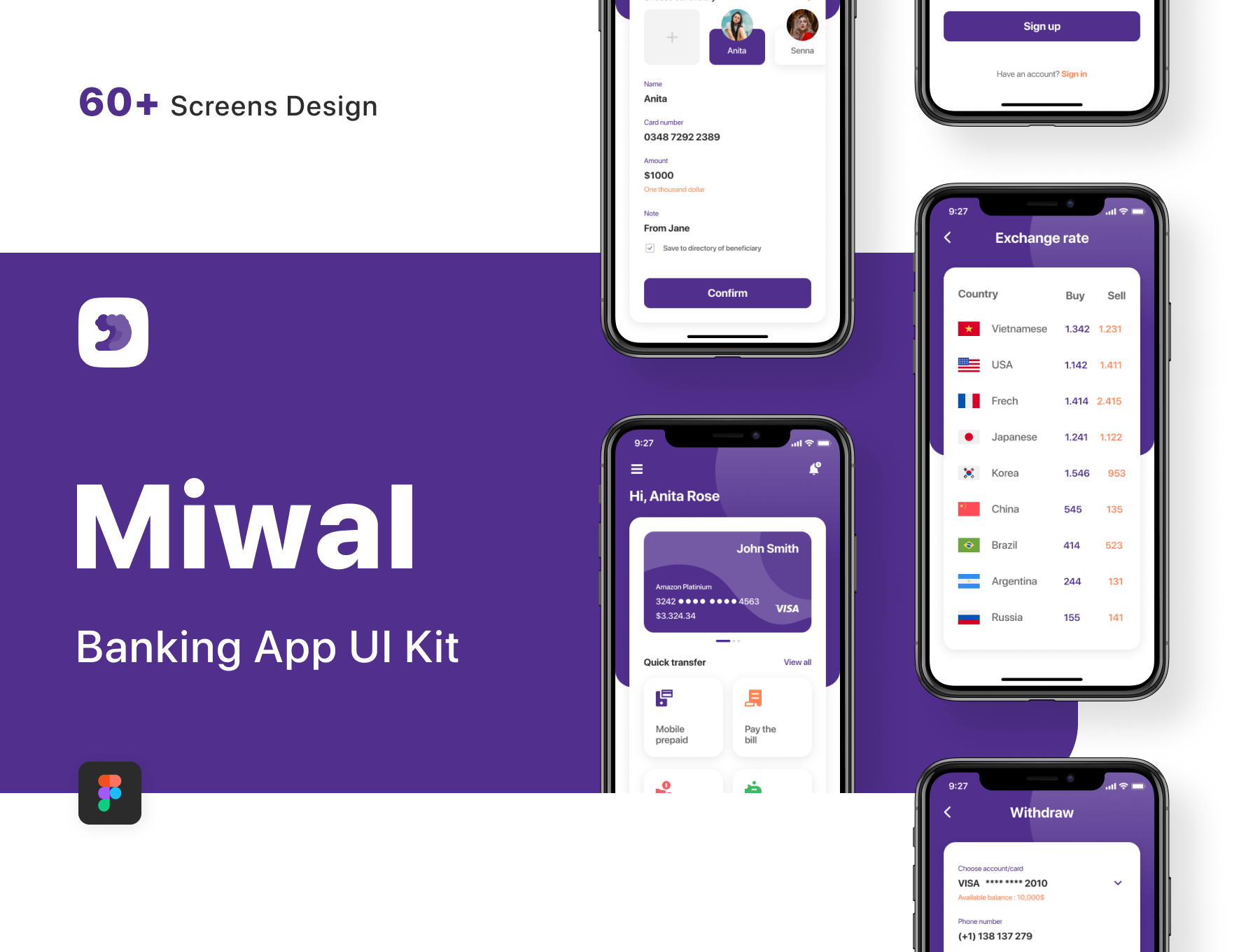 极简金融银行软件APP界面界面设计UI套件 Miwal - Banking App UI Kit_img_2