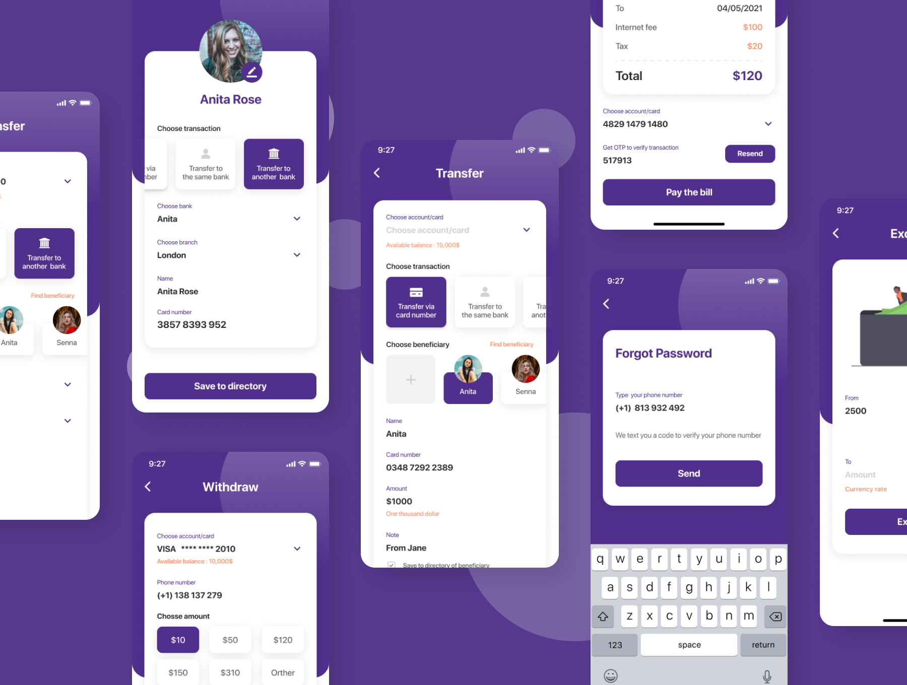 极简金融银行软件APP界面界面设计UI套件 Miwal - Banking App UI Kit_img_2