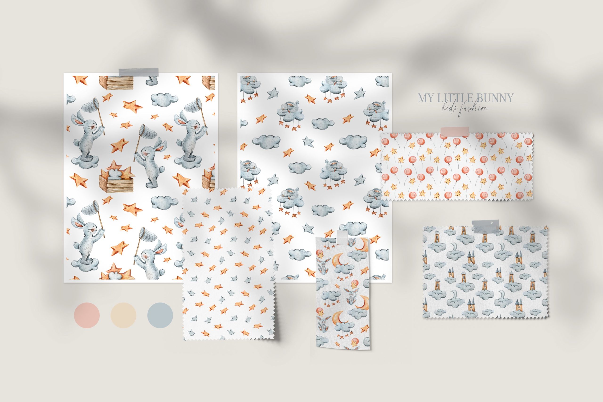 12款可爱兔子手绘水彩画无缝隙图案图片素材 12 Watercolor Bunny Seamless Patterns_img_2